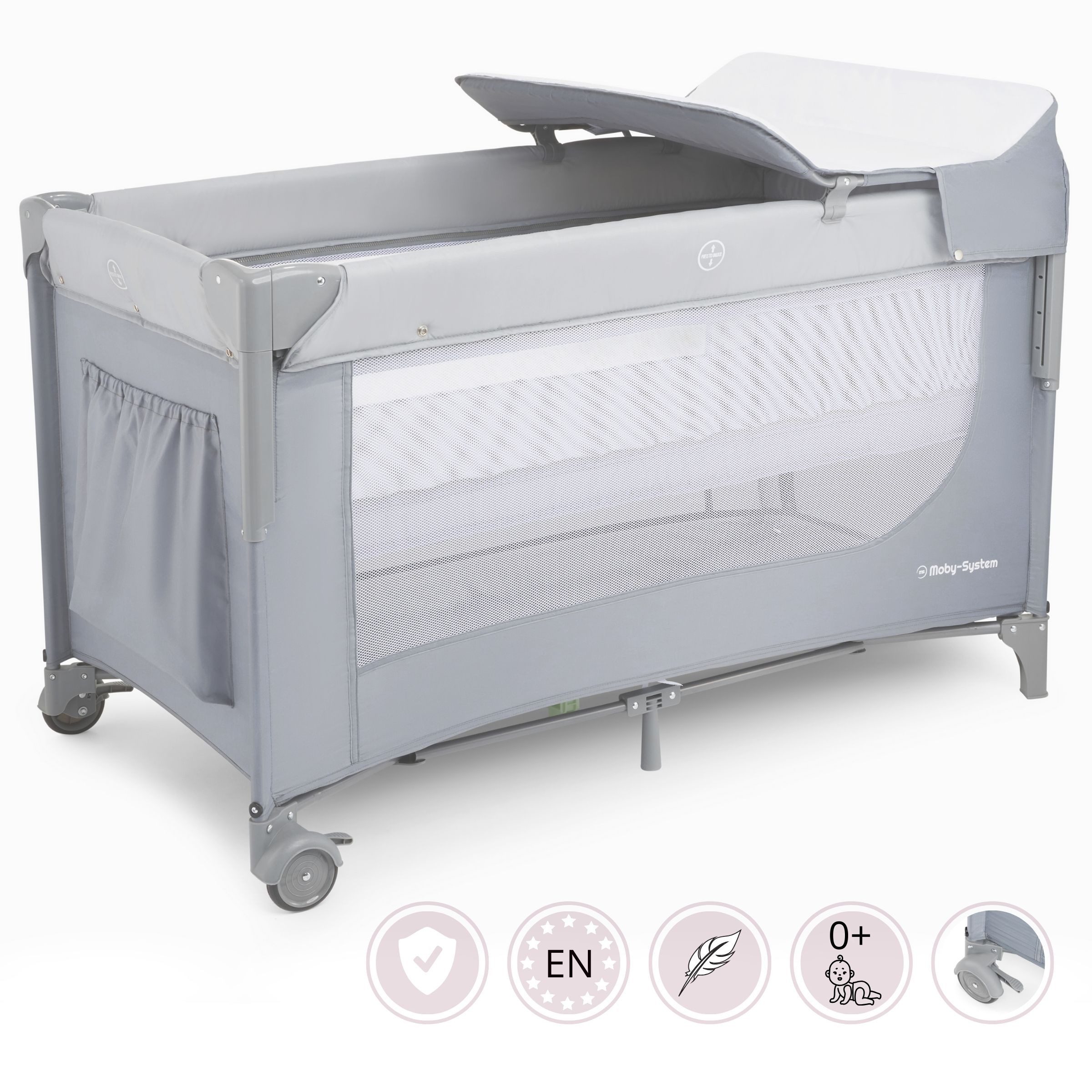 Moby-System Reisebett tragbares Reisebett für Babys - Mit Wickeltisch und Matratze – Bild 4 von 5