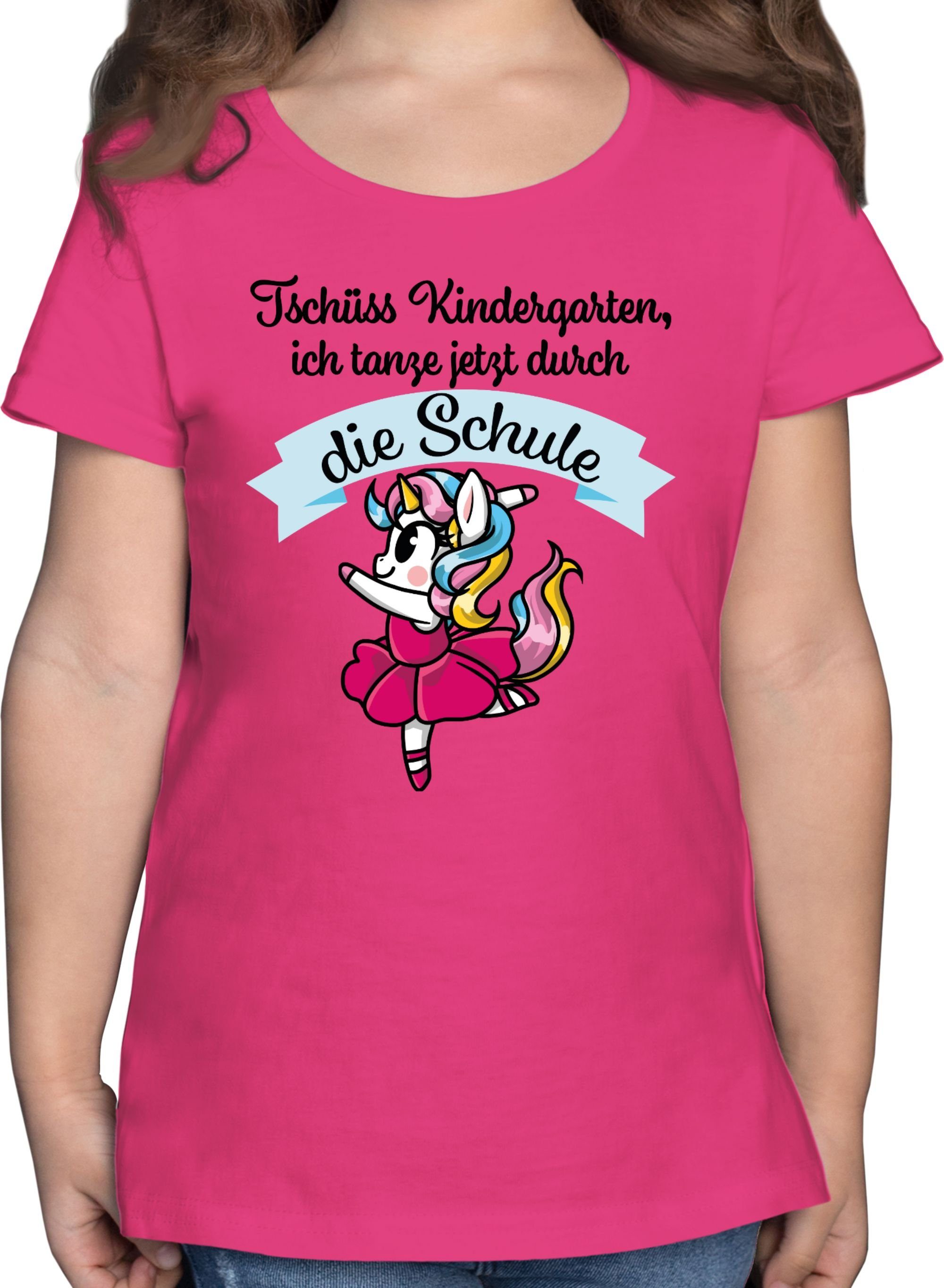 Shirtracer T-Shirt Tschüss Kindergarten ich tanze jetzt durch die Schule Einhorn Ballett Einschulung Mädchen