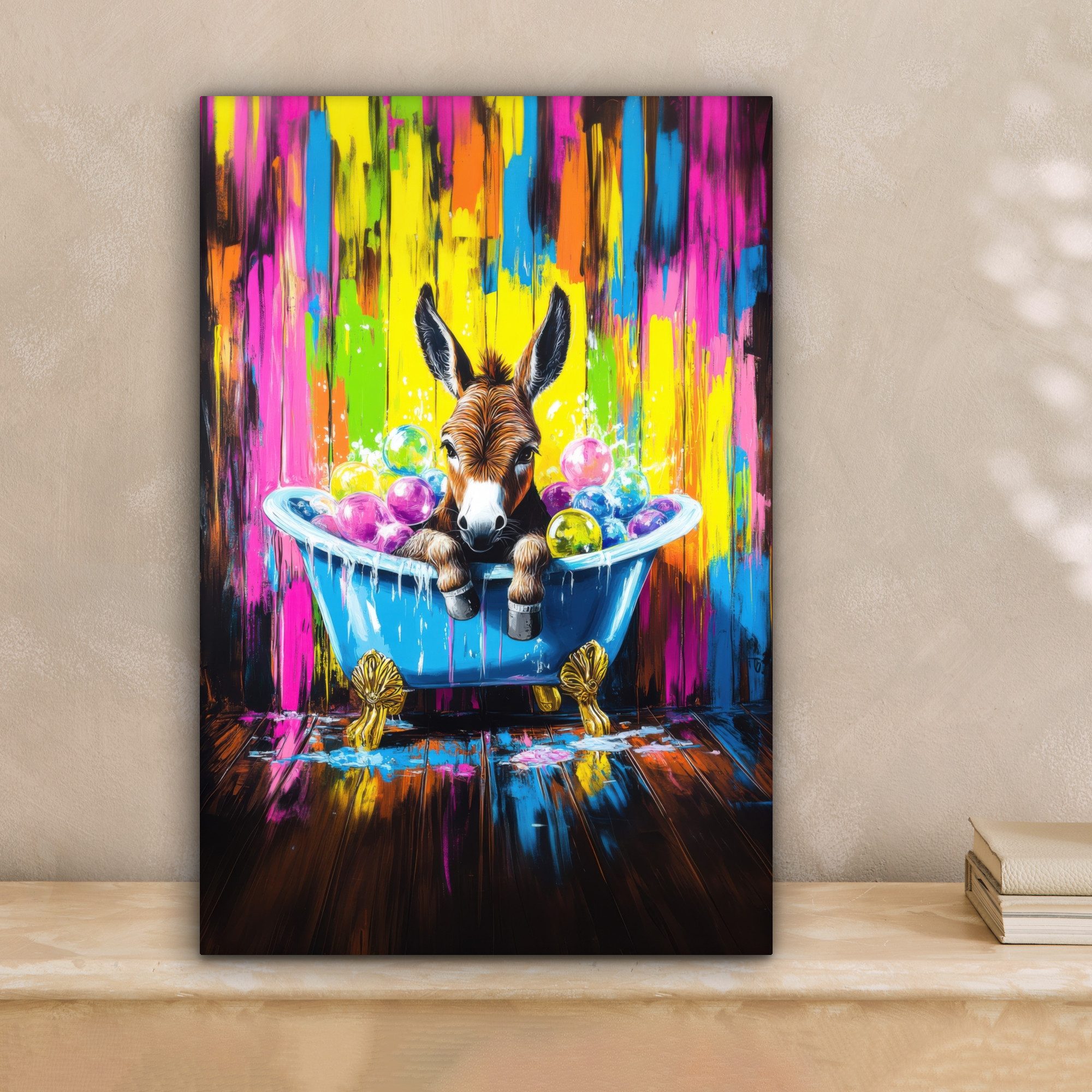 OneMillionCanvasses® Leinwandbild Esel - Badewanne - Rosa - Schaumstoff, Fo günstig online kaufen