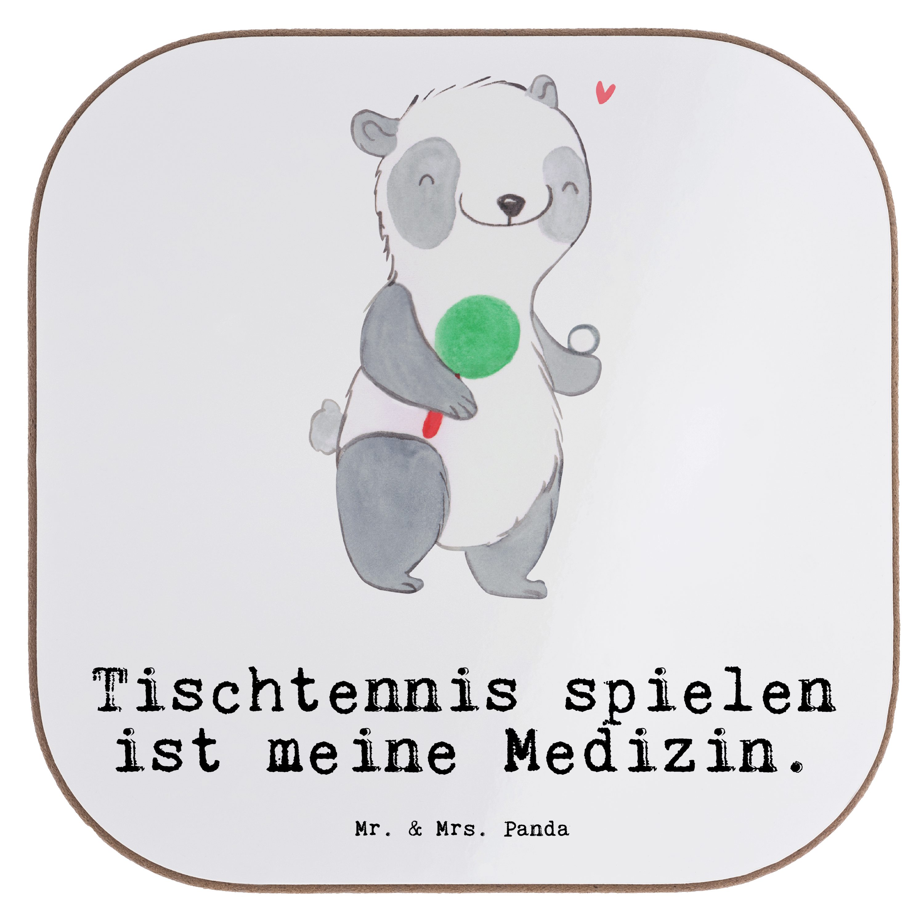 Mr. & Mrs. Panda Getränkeuntersetzer Panda Tischtennis Medizin - Weiß - Geschenk, Sportart, Getränkeunters, 1-tlg.