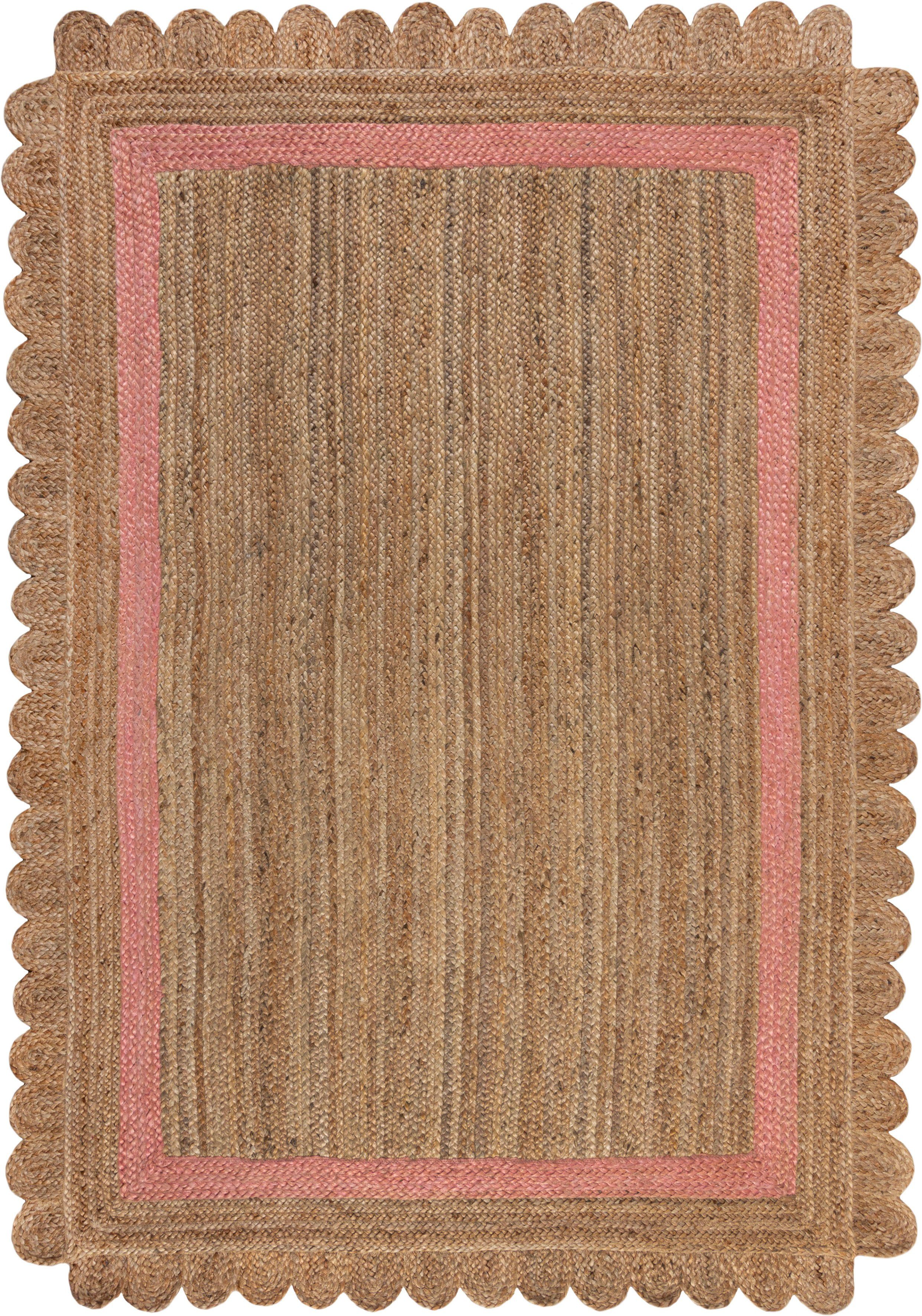 aus Höhe: Grace, 100% RUGS, FLAIR mit Teppich 7 Bordüre Jute, fußbodenheizungsgeeignet, mm, natur/pink rechteckig,