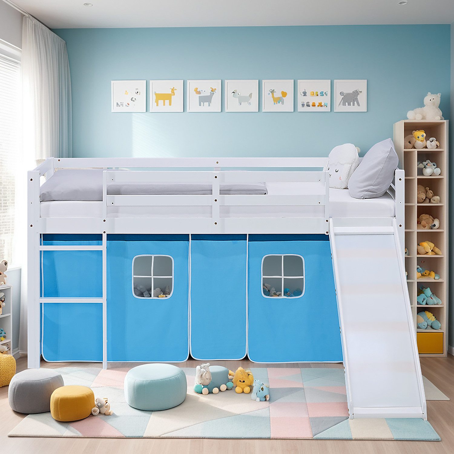 Homestyle4u Hochbett 90x200 Vorhang Kinderbett Holz günstig online kaufen