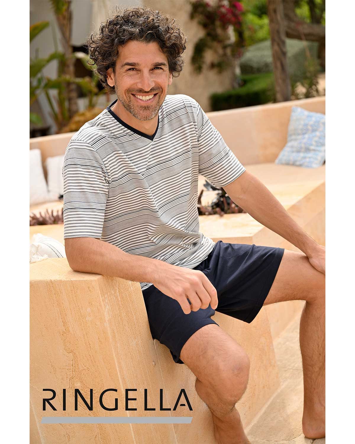 Ringella Pyjama Herren Kurzarm 'Summer Stripes' günstig online kaufen