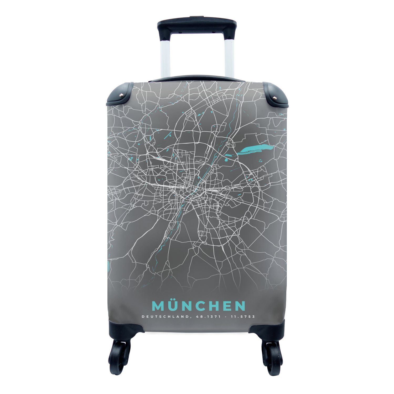4 Handgepäckkoffer rollen, Handgepäck MuchoWow für Deutschland - - - Stadtplan Rollen, Trolley, mit Karte, Ferien, Reisekoffer Reisetasche München