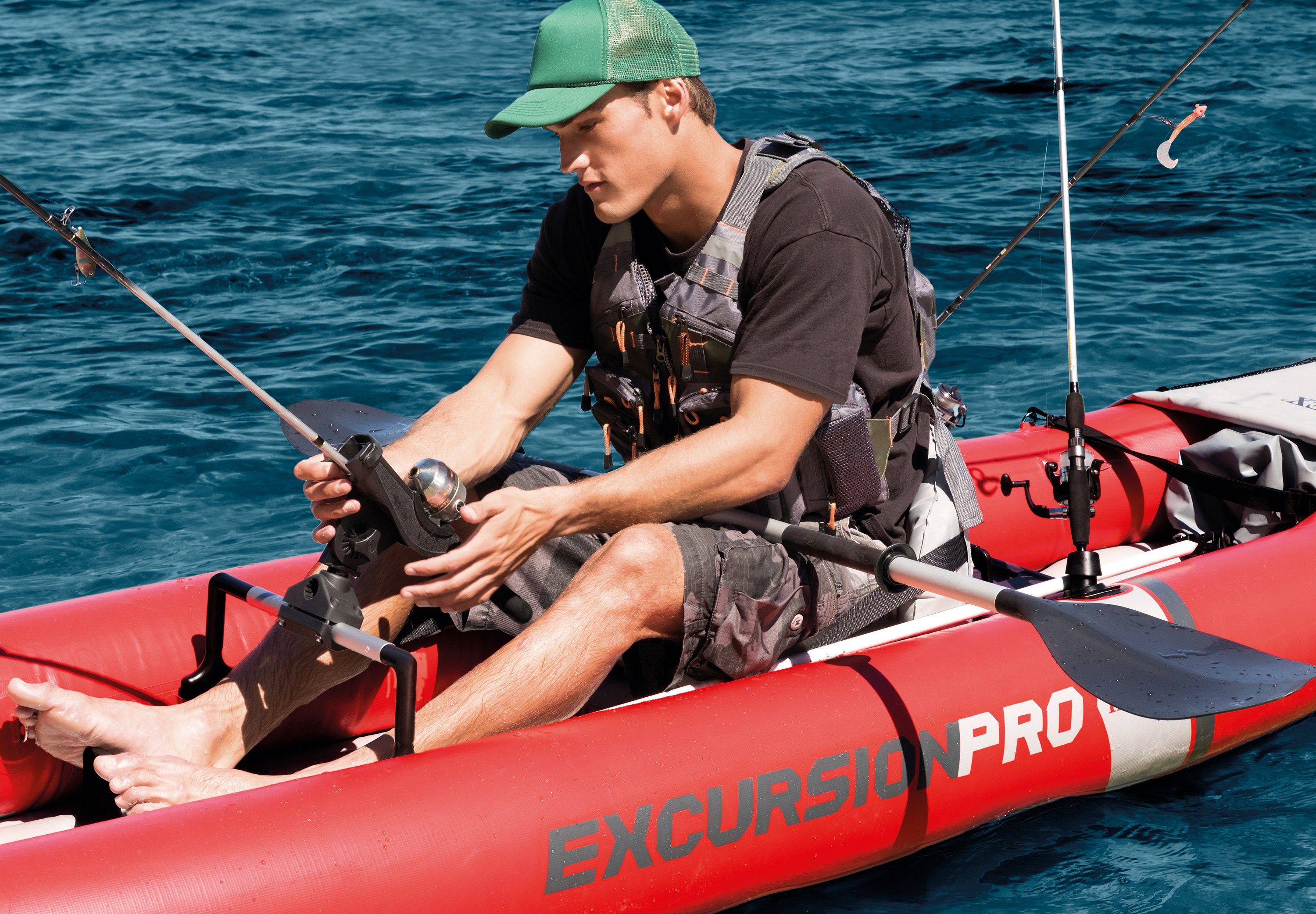 Intex Einerkajak Boot ExcursionPro Kayak Set mit Alu-Paddel + Pumpe, (Set, 9-St., mit Luftpumpe)