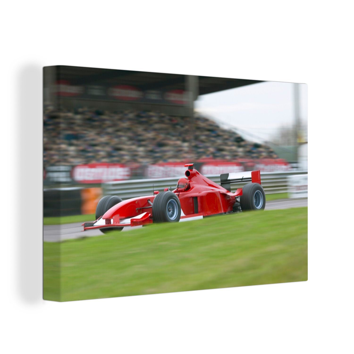 OneMillionCanvasses® Leinwandbild Rotes Auto auf einer Rennstrecke, (1 St), Wandbild Leinwandbilder, Aufhängefertig, Wanddeko, 30x20 cm