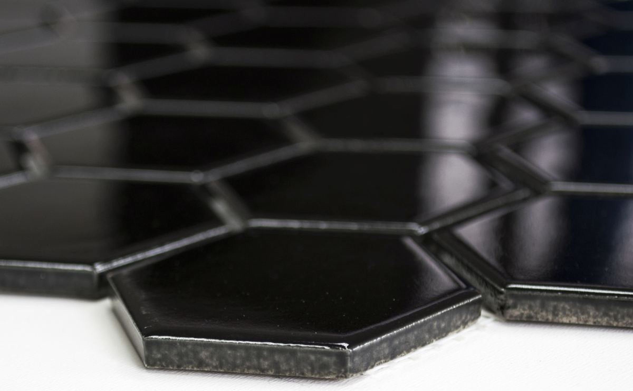 Bad Küche Mosani Keramik Fliese Mosaik Dusche glänzend schwarz Mosaikfliesen Sechseck
