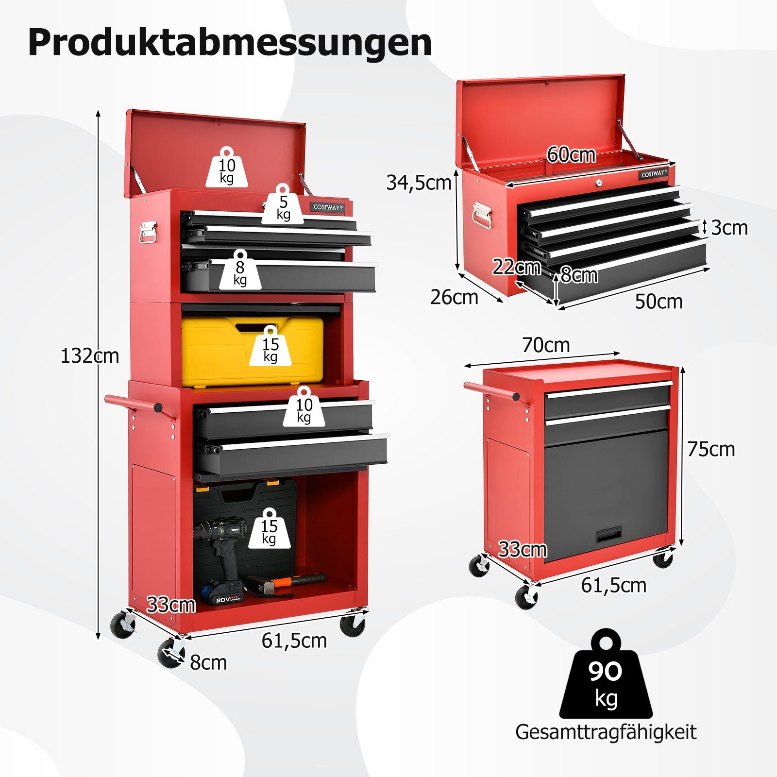 COSTWAY Werkstattwagen, max. Traglast:90,00 kg, mit 9 Fächer, abschließbar