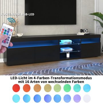 Sweiko Lowboard, Hochglanz-TV-Schrank mit LED-Beleuchtung, 180 x 35 x 45 cm