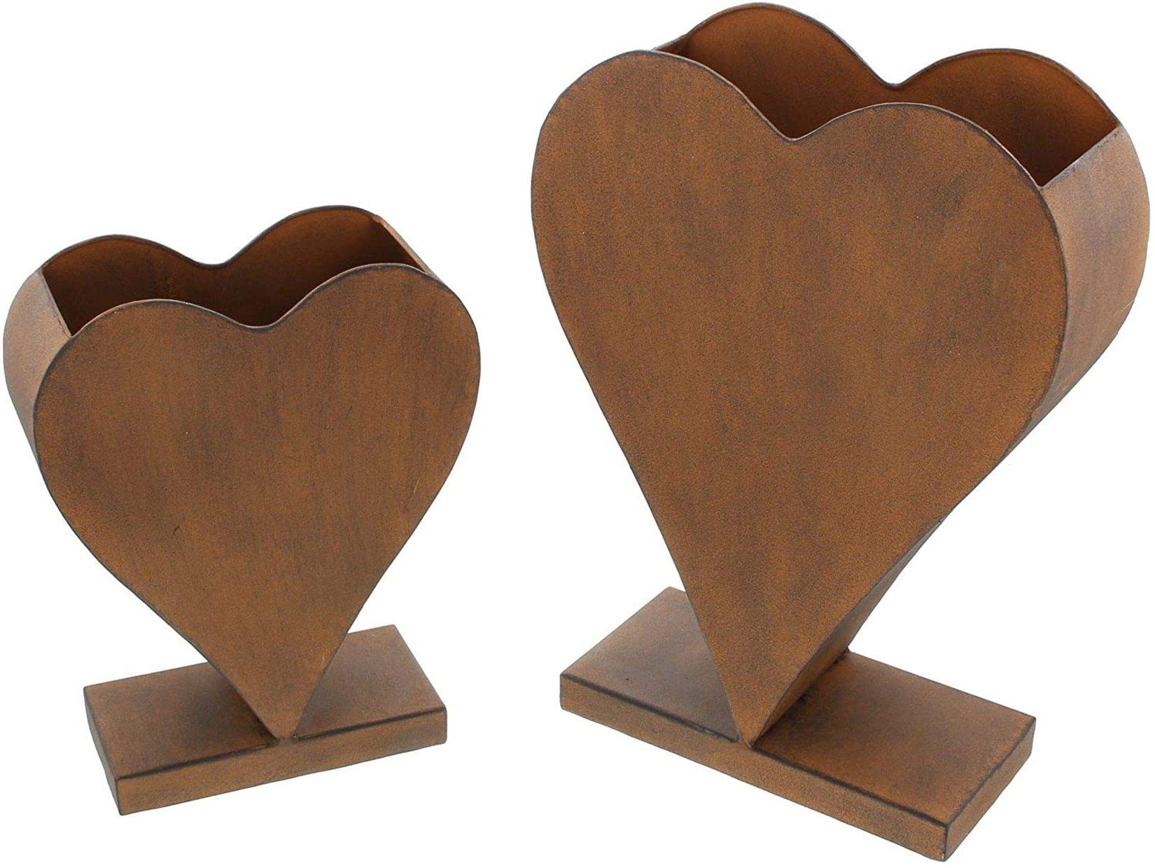 Dekoleidenschaft Pflanzkübel "Herz" stehend, Metall im aus Herzform Pflanzgefäß in St., Rost in Optik, (2 Blumentopf Set)