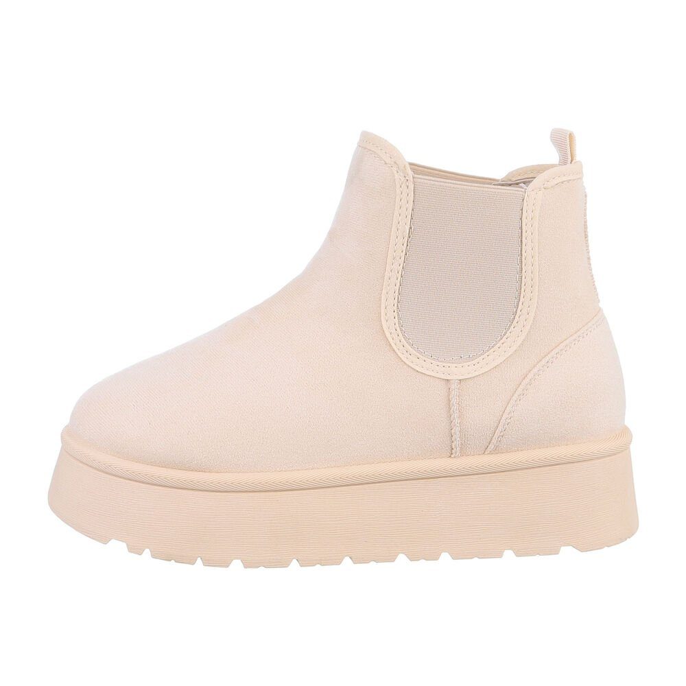 Flach Freizeit Chelsea Chelsea in Damen Snowboots Creme Ital-Design Boots