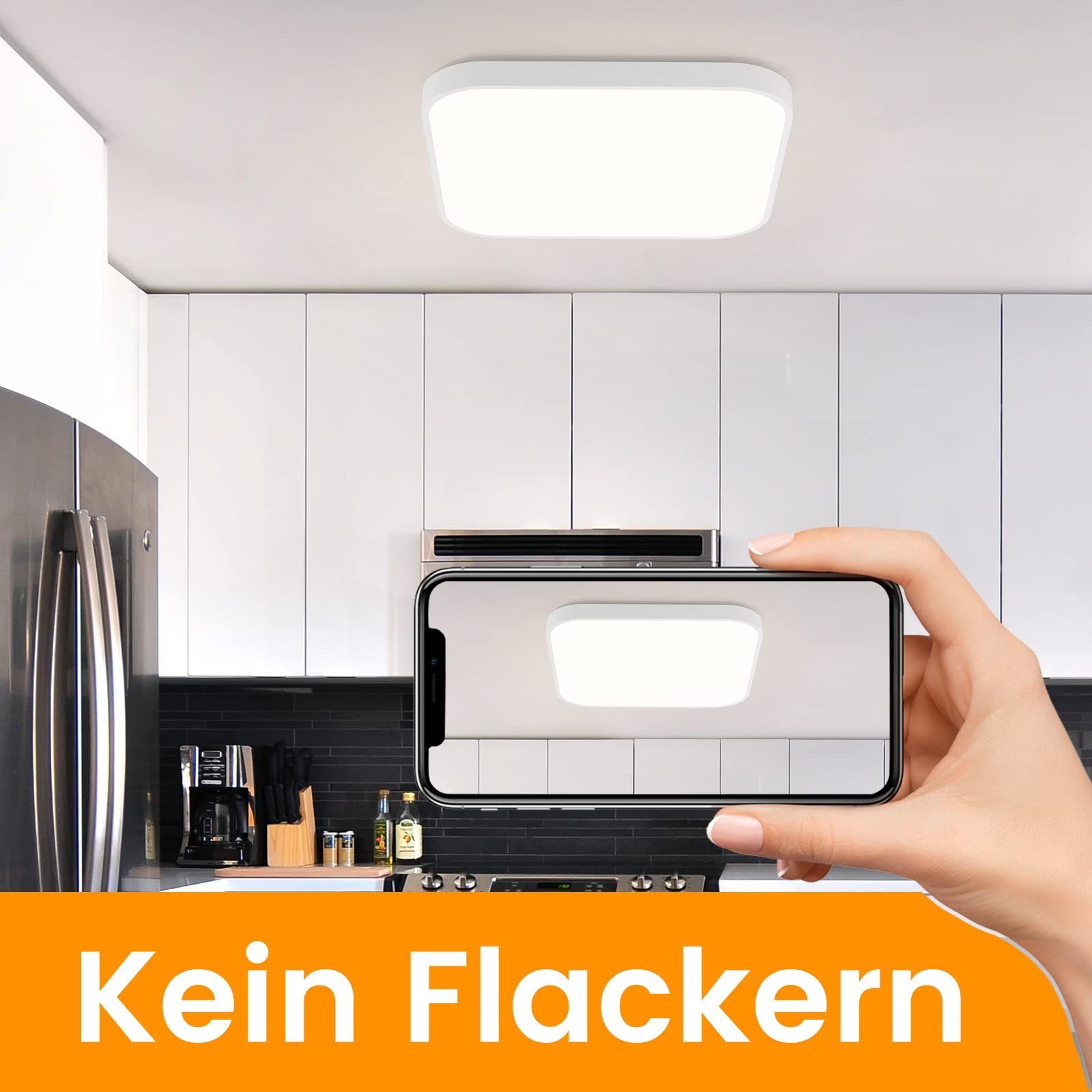 integriert, fest IP44 Quadratisch Dimmbar, Deckenleuchte Tageslichtweiß, LED Weiß ZMH LED 15W, 27cm Flach