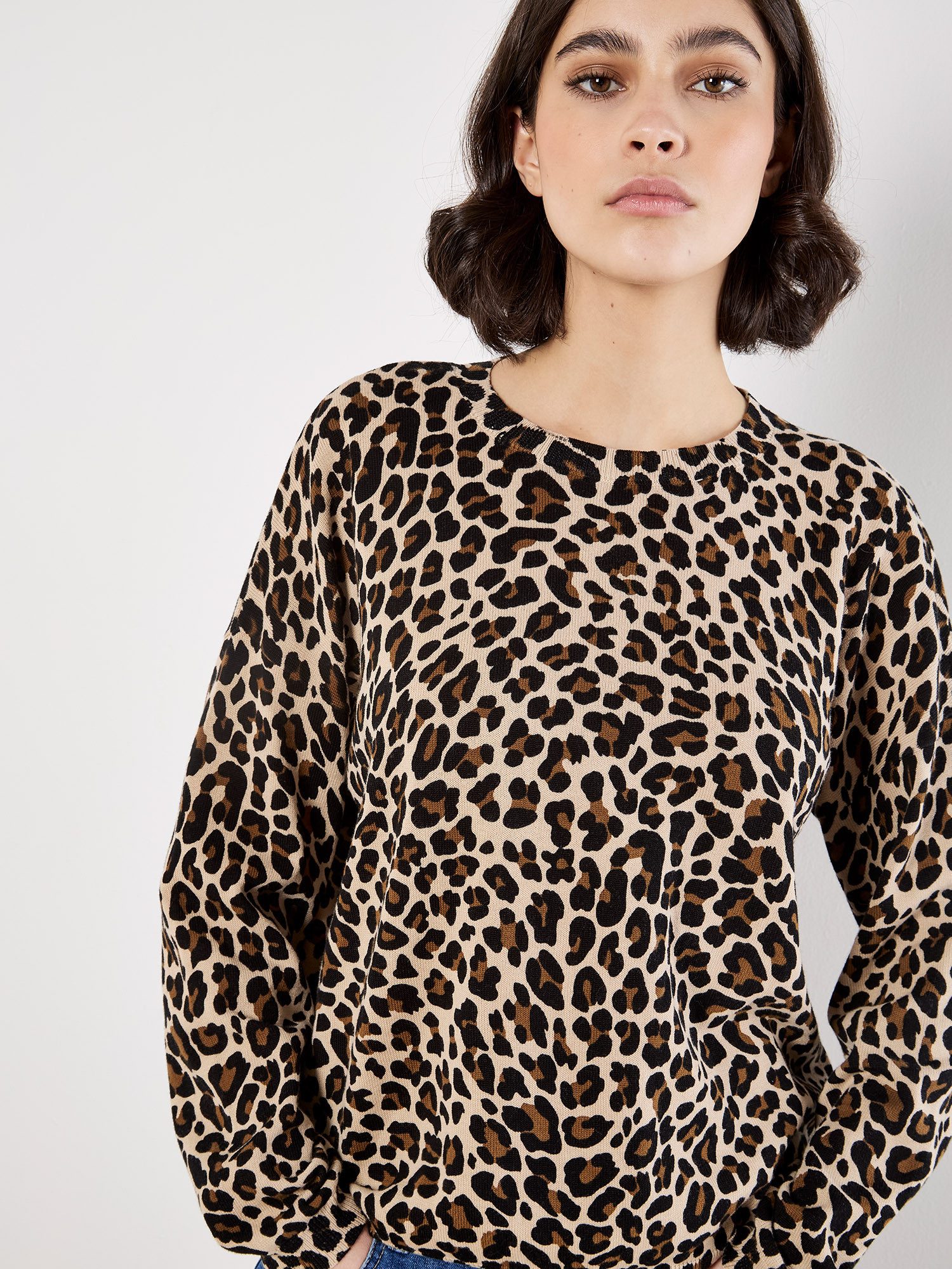 Apricot Strickpullover Feinstrickpullover mit Leopardenmuster günstig online kaufen