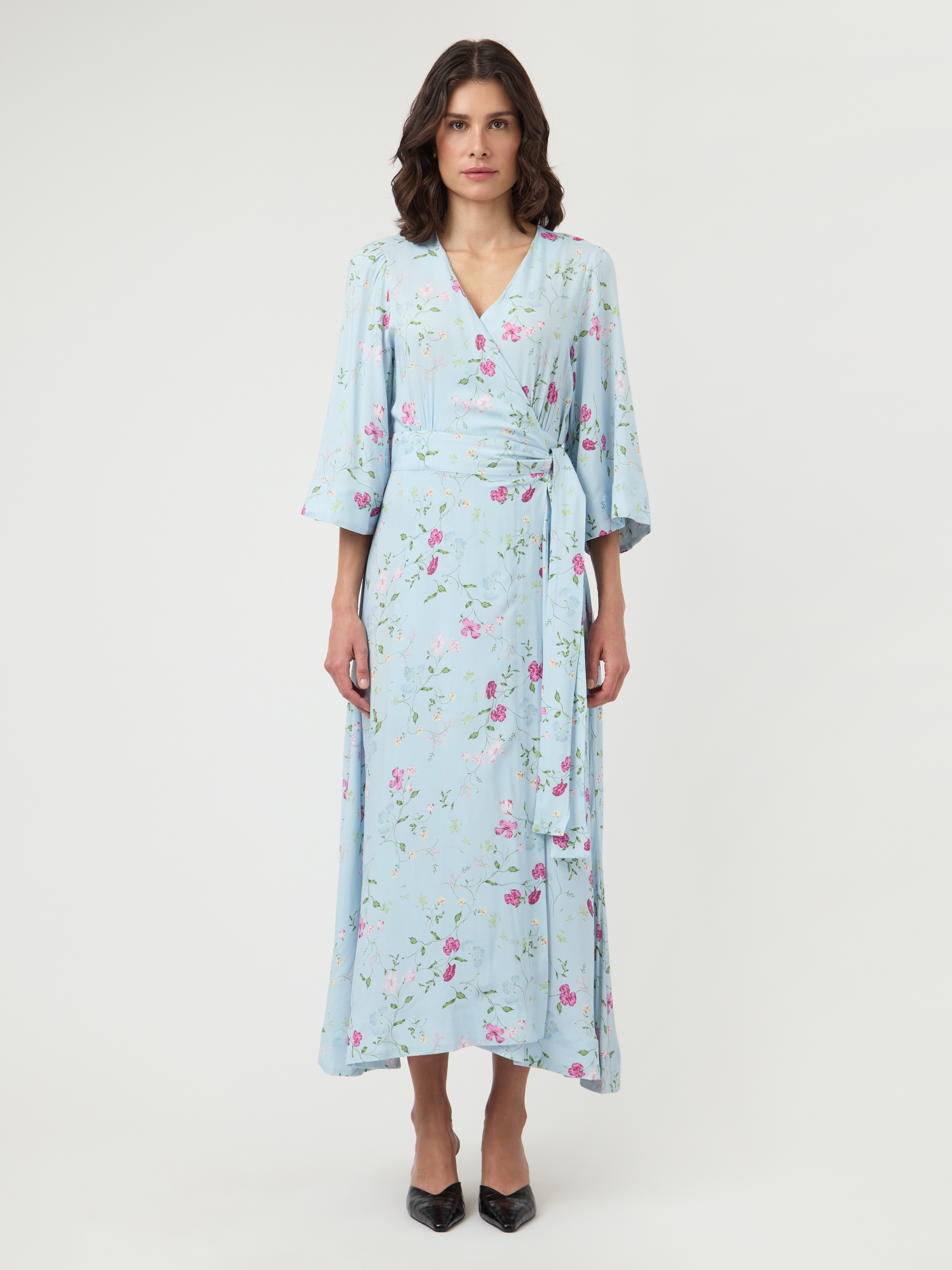 Y.A.S A-Linien-Kleid YASSAVANNA 3/4 WRAP LONG DRESS S. NOOS Sommerkleid aus Viskose mit Wickel-Optik