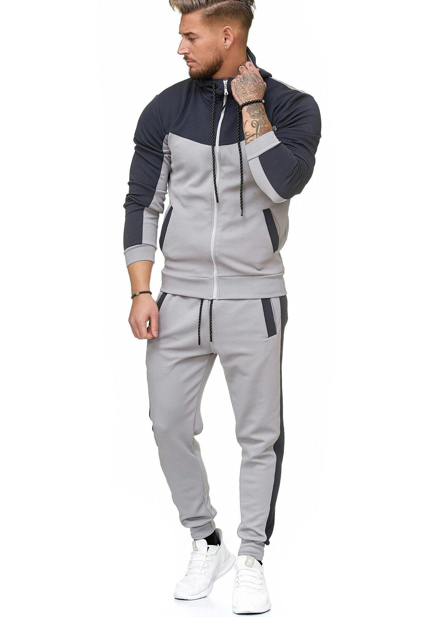 L.gonline Freizeitanzug Herren Trainingsanzug, Jogginganzug mit Kapuzenjacke 0986 (Kapuzenjacke mit Reißverschluss, Hose, 2-tlg., im modischem Design), Fitness  – Bild 2 von 3
