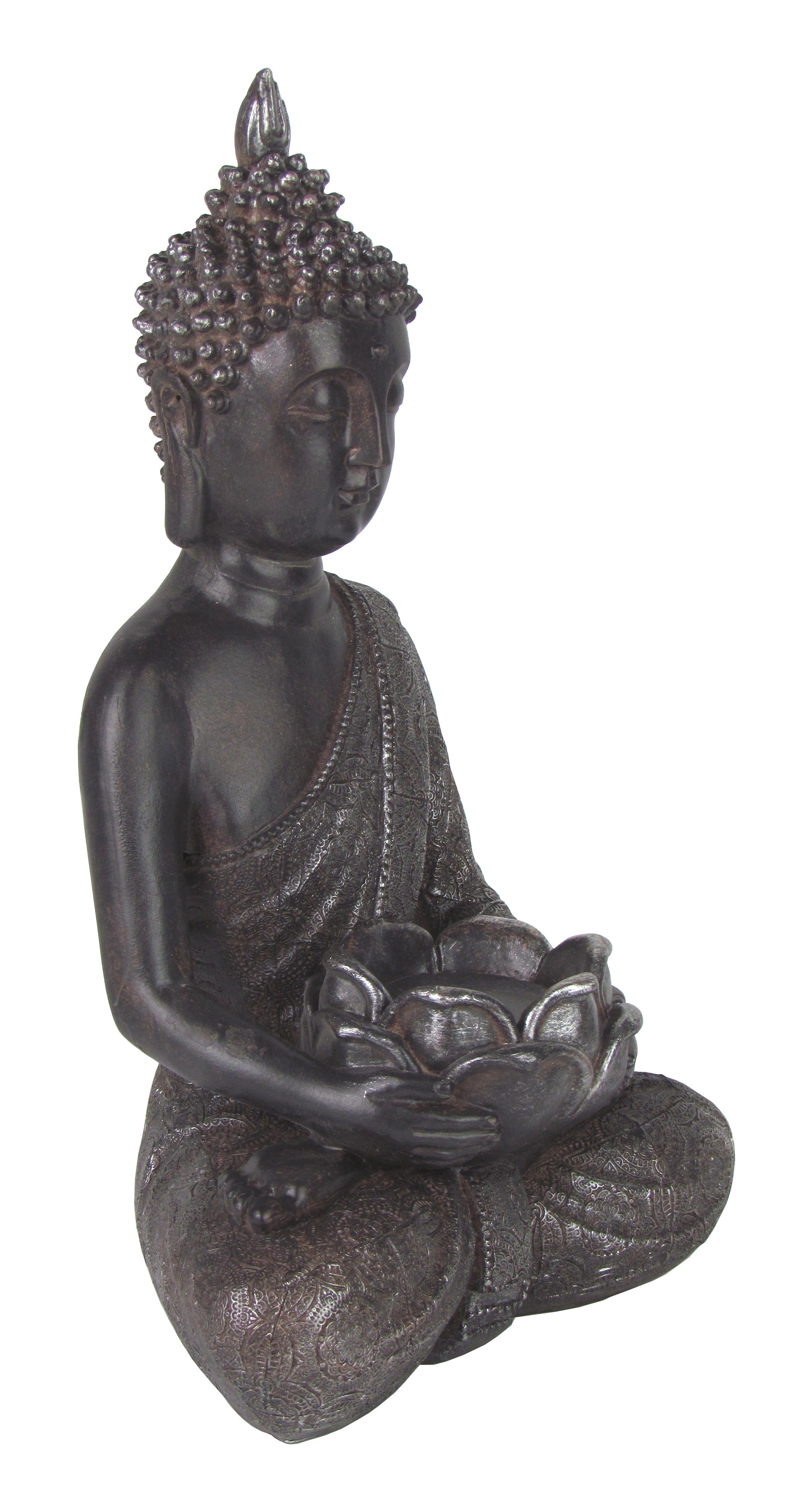 Mel-O-Design Dekofigur Dekorative Buddha Skulptur, Auswahl zwei zur verschiedene Silber-Braun Motive