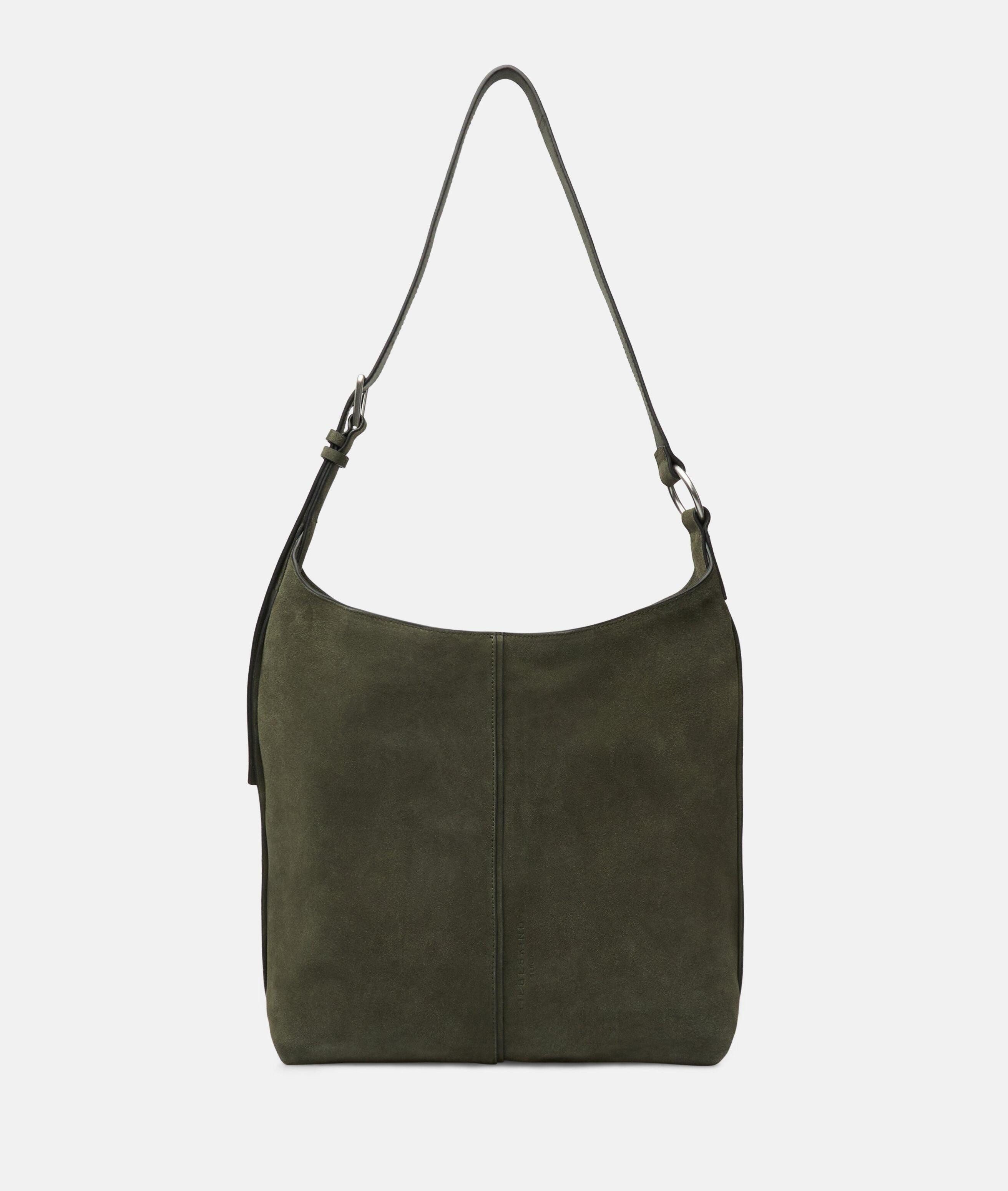 Liebeskind Berlin Schultertasche Demi Hobo M, Geräumige Hobo-Bag aus aus weichem Veloursleder