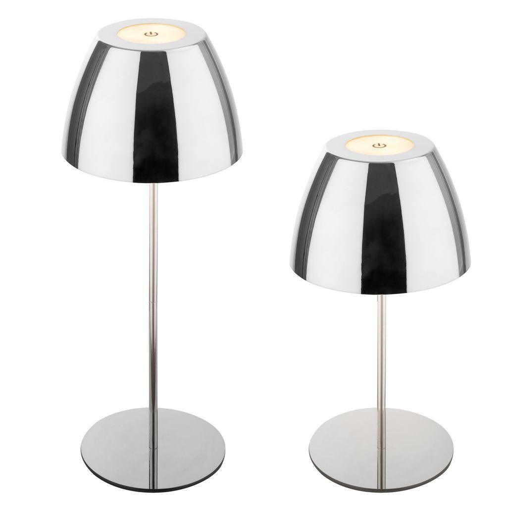 Briloner Leuchten Tischleuchte Tischlampe dimmbar Outdoor Akku touch Kabellos 7522017, Dimmfunktion, LED fest integriert, 2700K - Extra-Warmweiß, LED Tischlampe kabellos 36 x 13,5 cm Chrom 2W Wohnzimmer Schlafzimmer