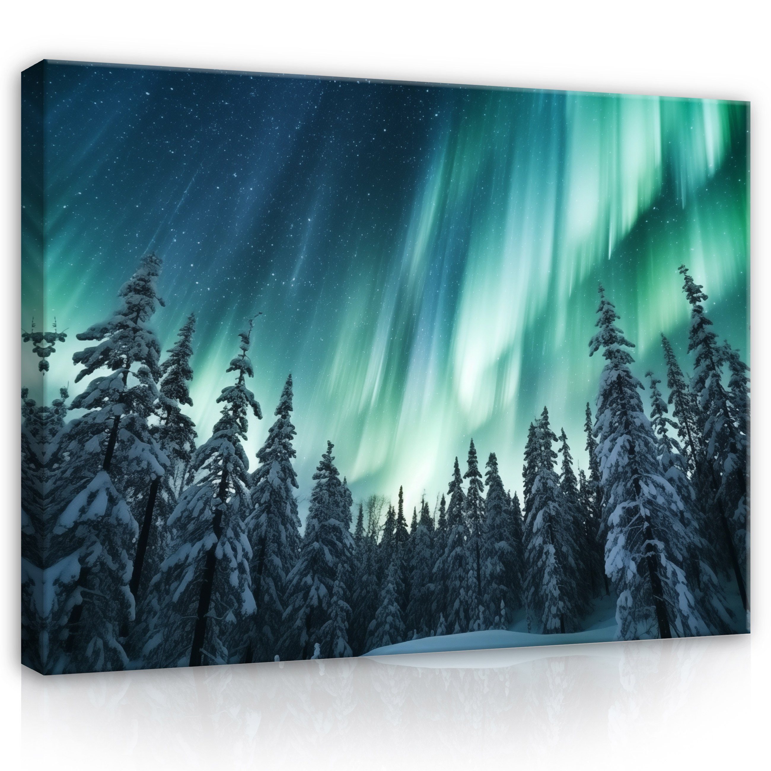 Wallarena Leinwandbild Polarlicht Natur Wald Modern Wandbild Groß Kunstdruck Изображения, Landschaft (Einteilig, 1 St), Leinwand Изображения Wohnzimmer Schlafzimmer Küche Wandbild Leinwandbilder