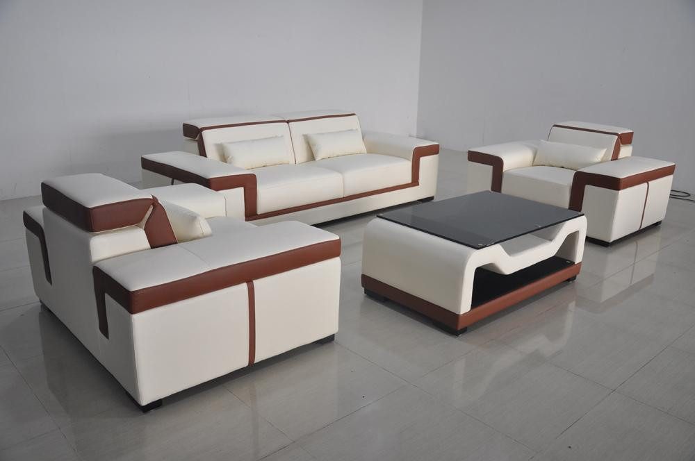 Xlmoebel Polstergarnitur Elegante Sofa-Couch in Leder und Stoff für gemütliches Wohnen, (Sofagarnitur 3+2+1 G8020D + Tisch), Hergestellt in Europa