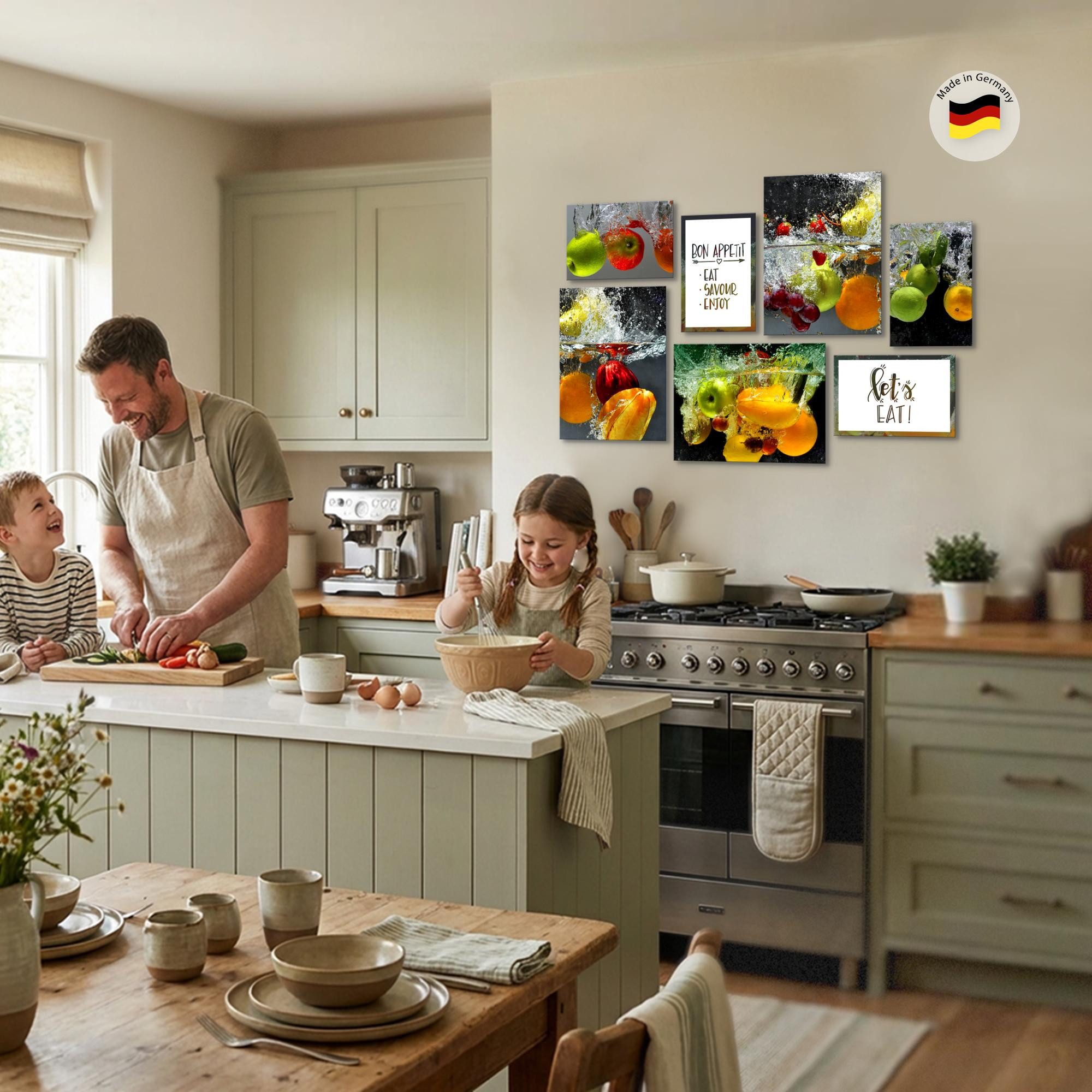Novart Wandbild Wandbilder Küche Kaffee - AUFHÄNGFERTIG - Küchenbilder Obst 100x70 cm, Obst (7 St)