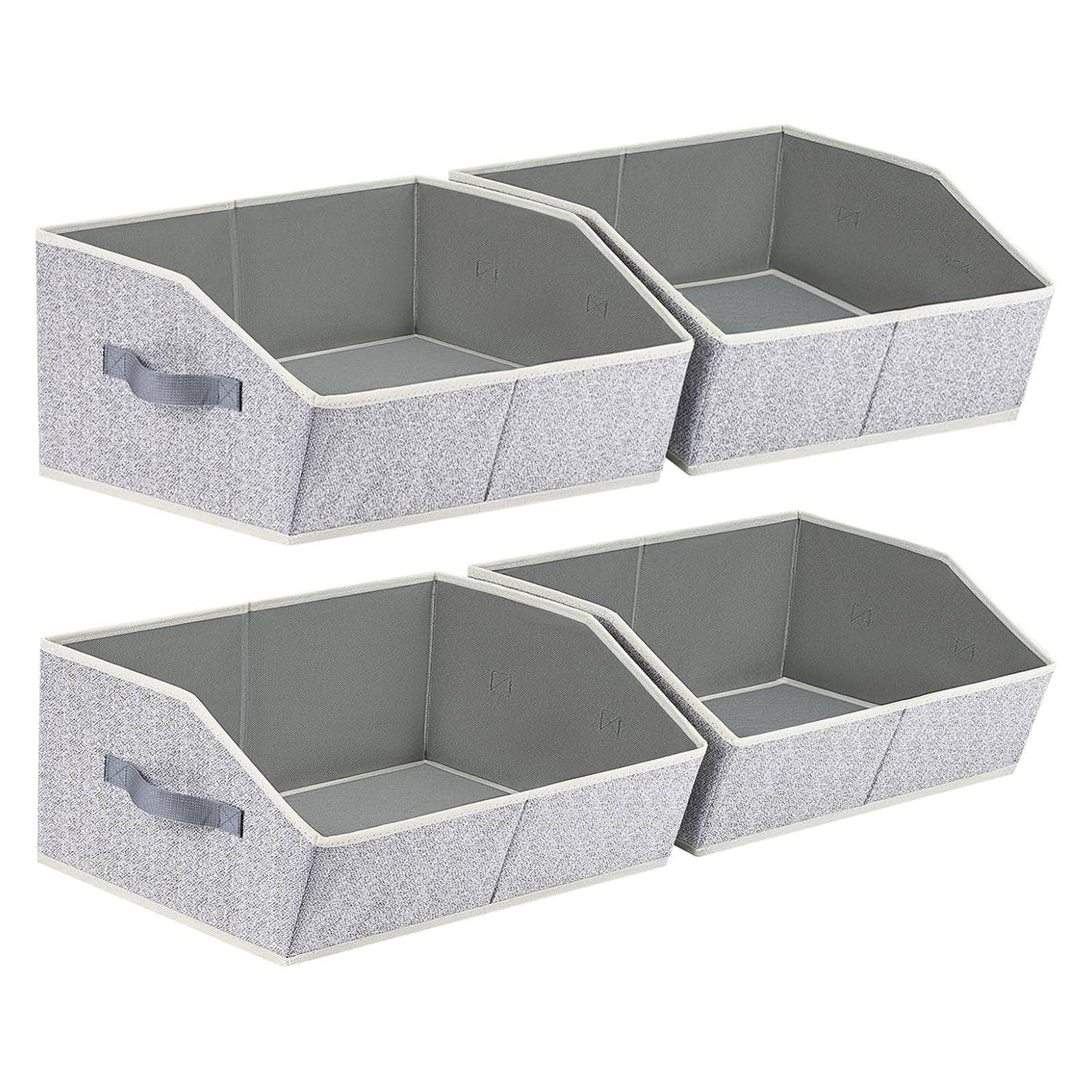 BlingBin Aufbewahrungsbox Trapezförmige Aufbewahrungskorb, Faltbare Aufbewahrungskiste mit Griff (4er Set, 4 St., Produktabmessungen: 42 × 28 × 20 cm, Material: Vliesstoff), Kleiderschrank Organizer für Kleidung, Würfelregal, Spielzeug, Grau