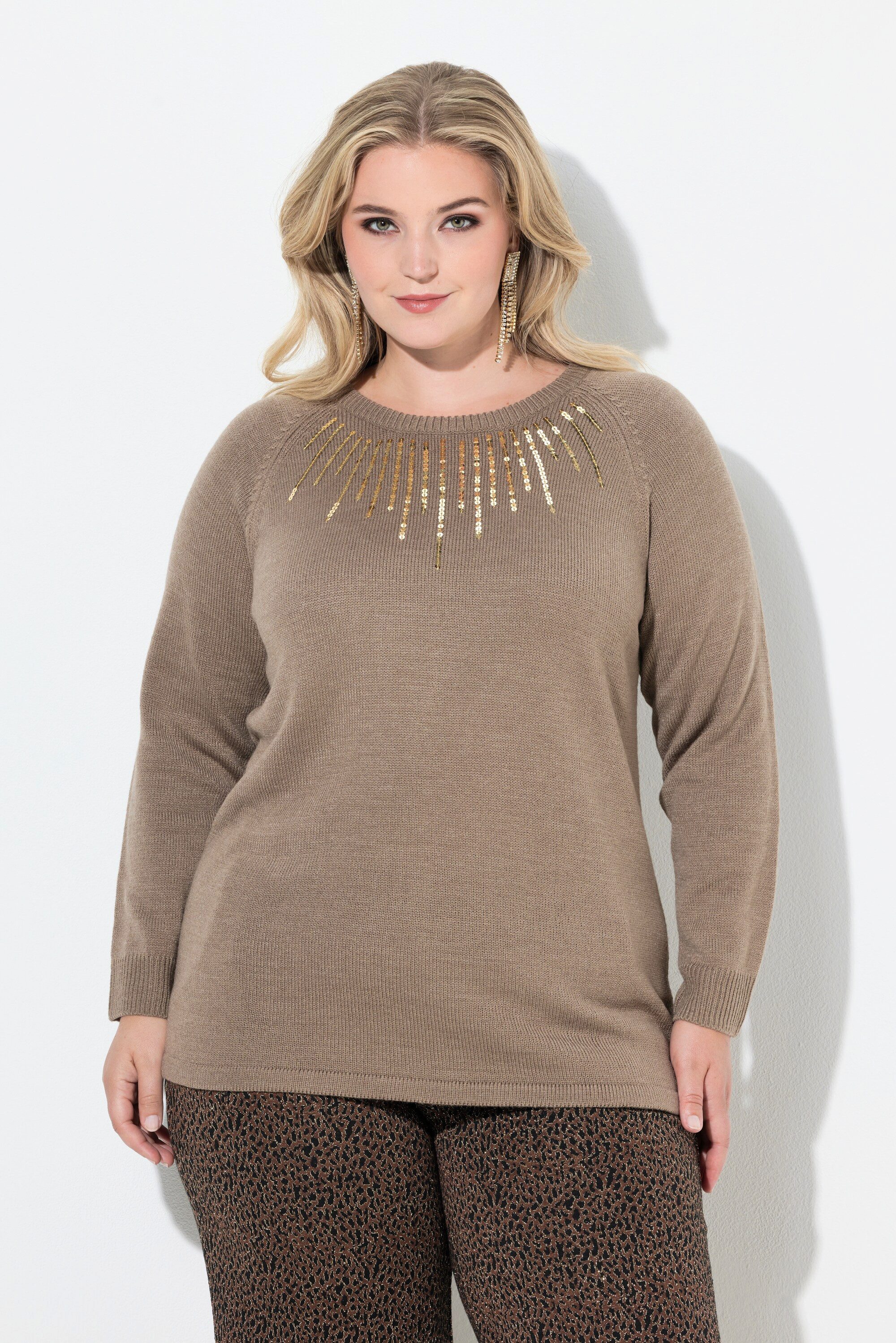 Strickpullover Pullover Pailletten Raglan-Langarm