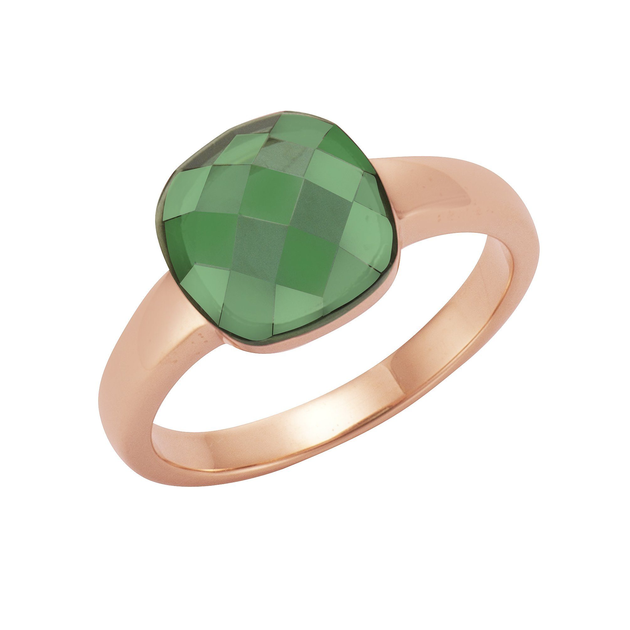 Jamelli Fingerring Silber 925 rosé-vergoldet mit grünem Quarz-Stein (beh)