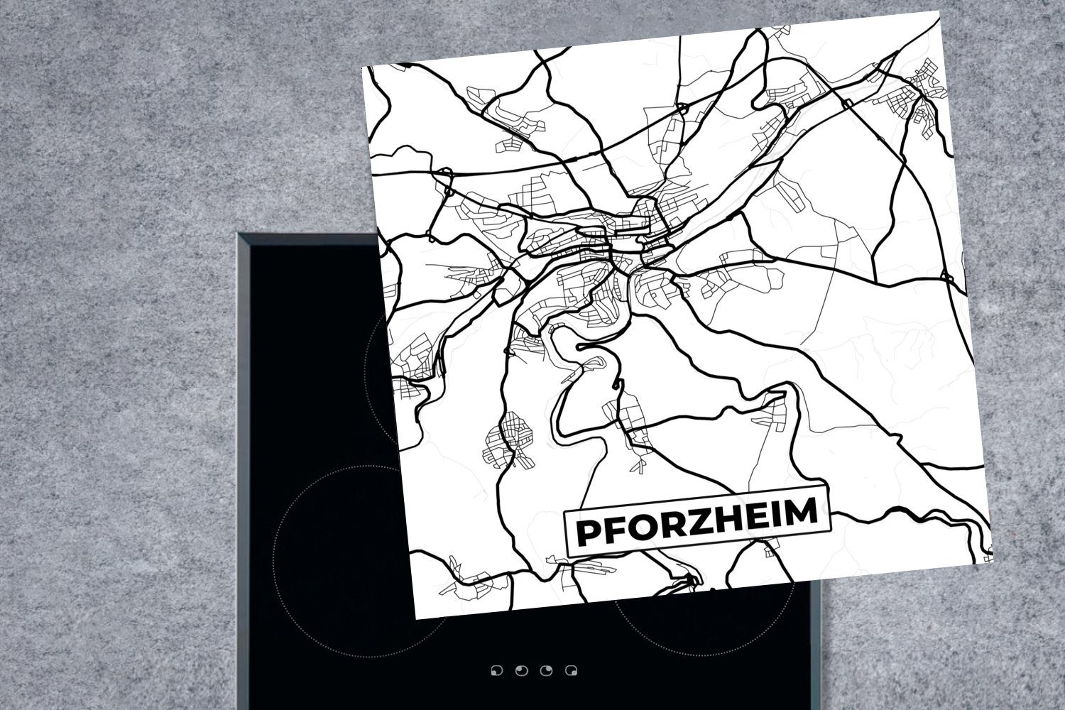 küche Ceranfeldabdeckung, Pforzheim Herdblende-/Abdeckplatte - Karte Arbeitsplatte tlg), Stadtplan, 78x78 MuchoWow (1 Vinyl, cm, für -