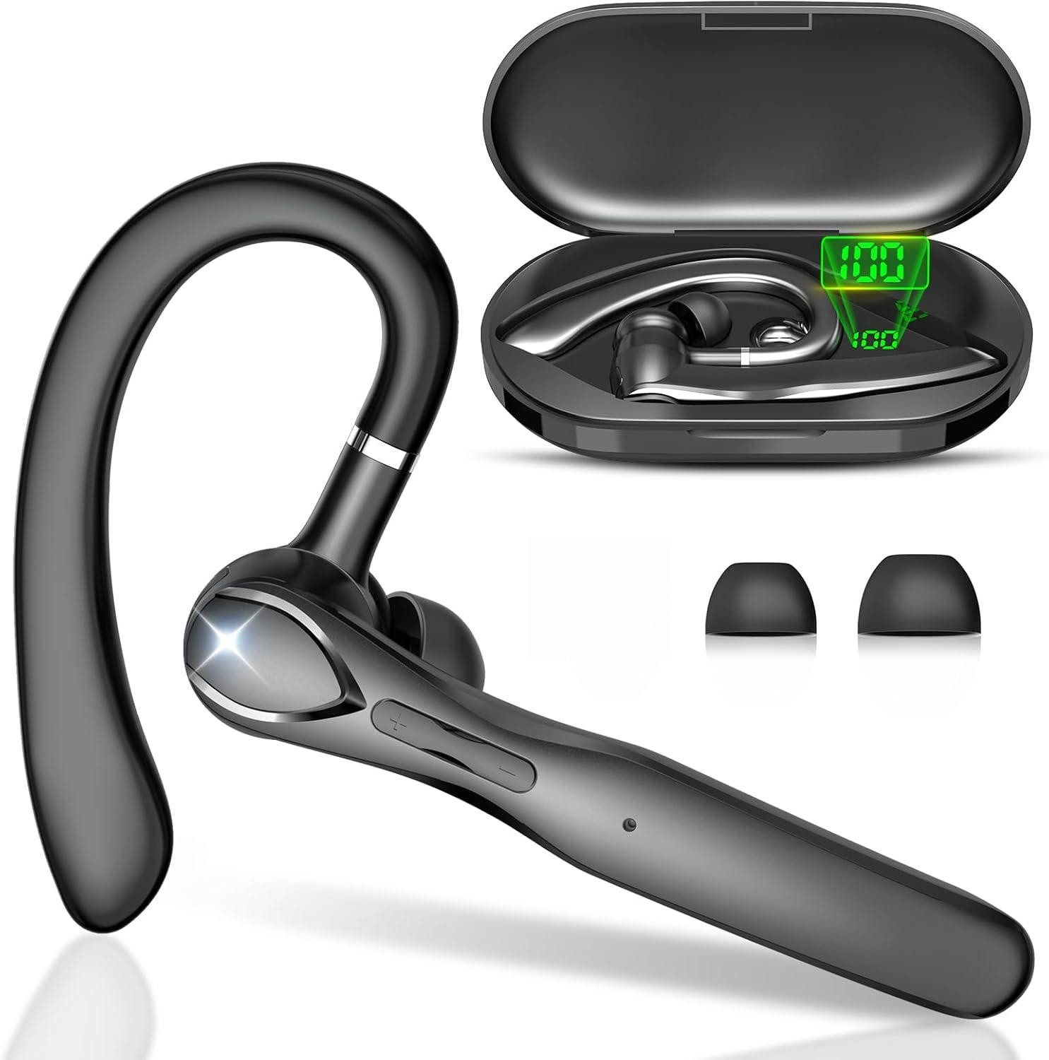 Fyrove Bluetooth Freisprech Headset In Ear mit Mikrofon, Kabellose Kopfhörer Headset (mit Dual Mikrofon,Geräuschreduzierung,für Büro,Autofahren und Business)