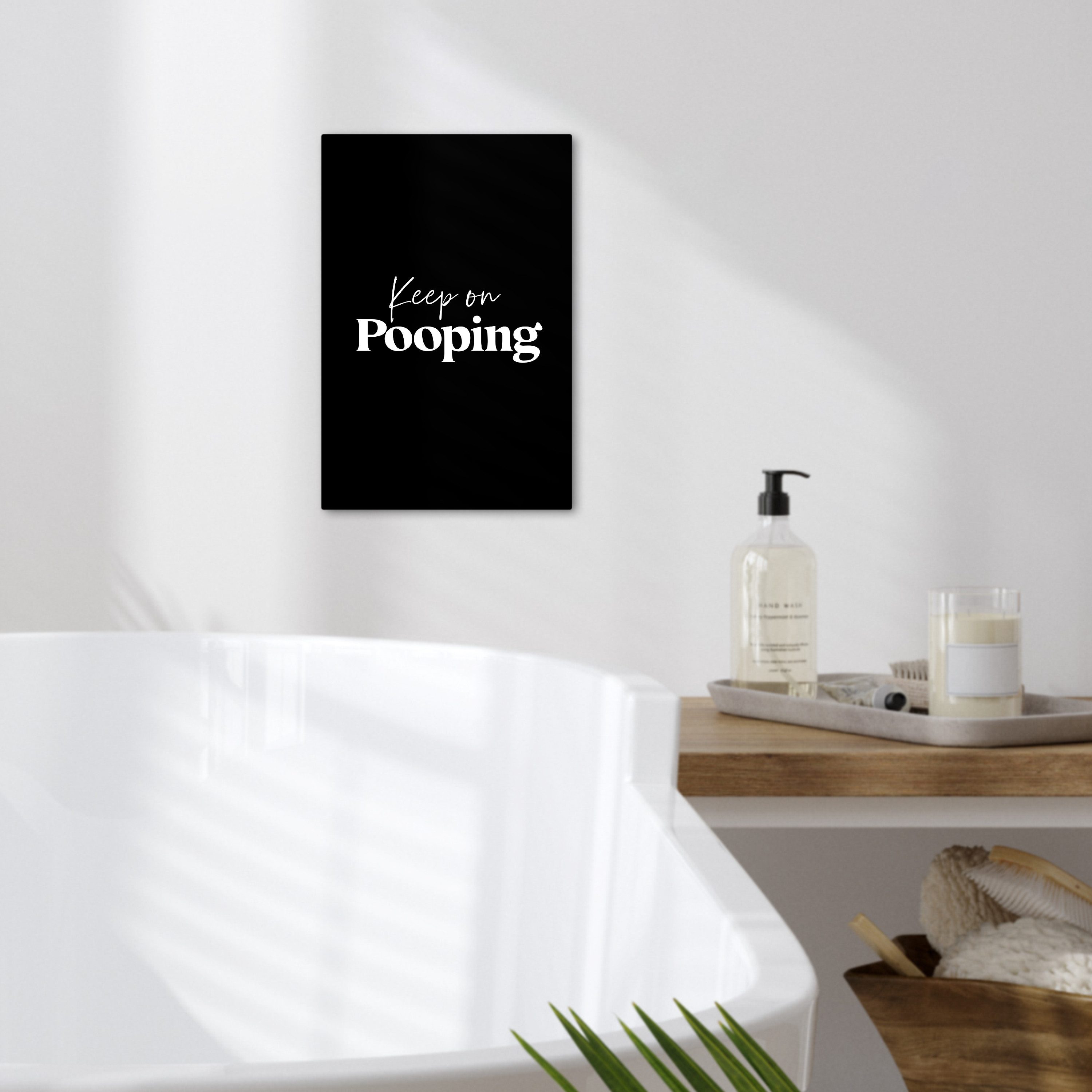 OneMillionCanvasses® Leinwandbild Zitat - Keep on pooping - Schwarz - Sprüche, Fotodruck (1 St), Badezimmer Deko, Bilder WC, Toilette Wanddeko 20x30 cm