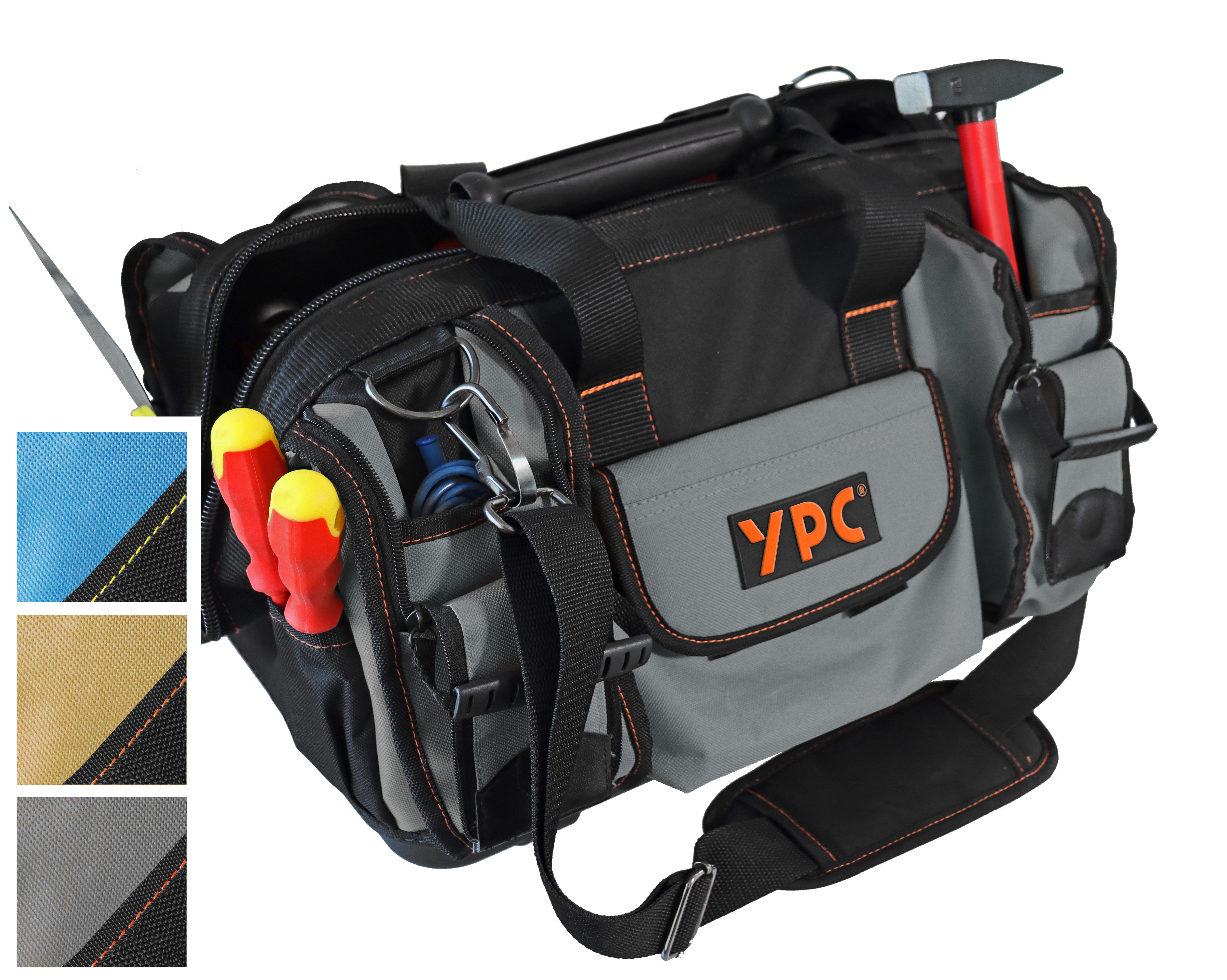 YPC Umhängetasche "Craftsman" Werkzeugtasche XXL, 42x30x25cm, 40 Liter, Verstärkte Nähte, Schultergurt mit Polster, Kunststoff-Handgriff