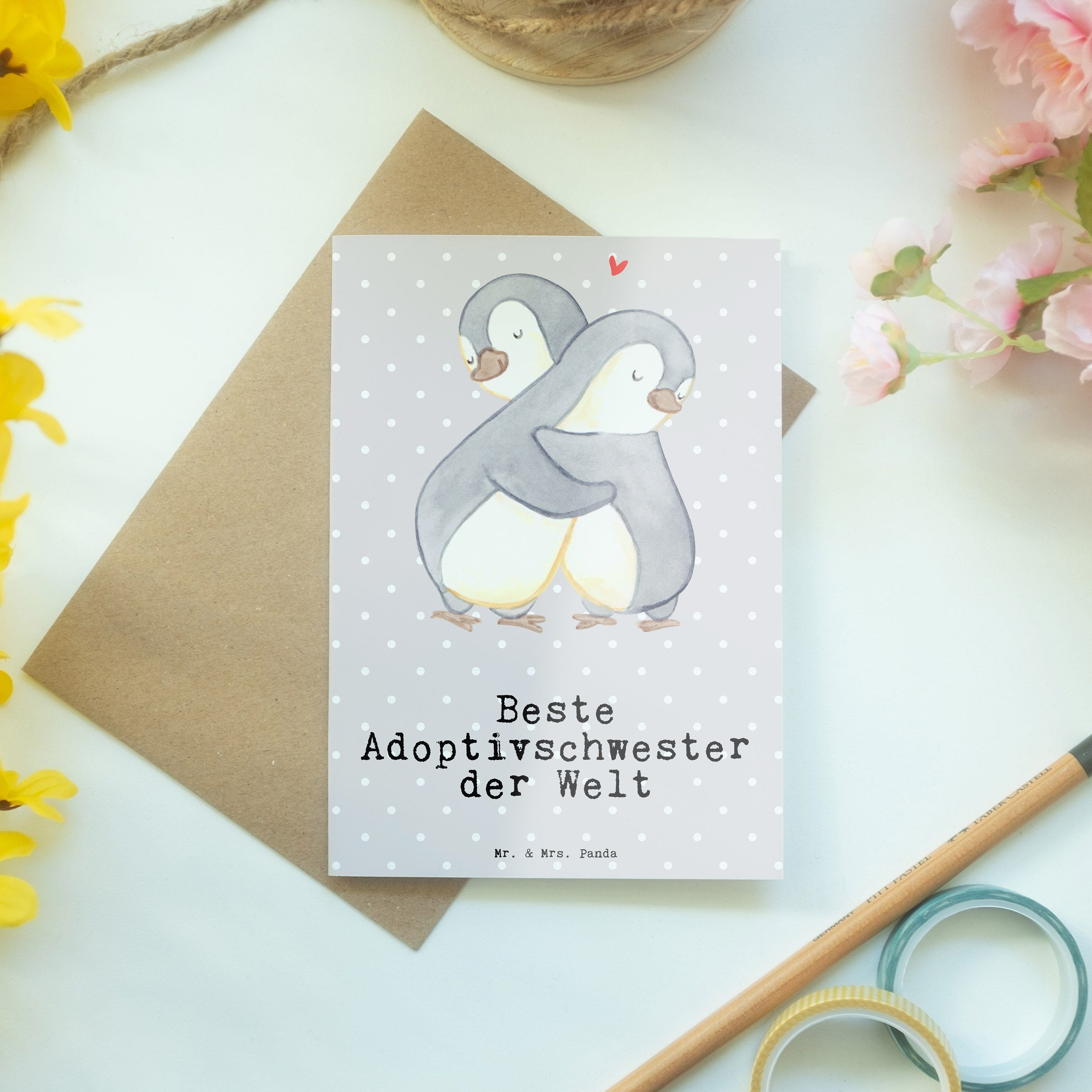 Mr. & Welt - Mrs. Grußkarte - Adoptivschwester Geschenk, Fa Pastell Panda der Pinguin Beste Grau