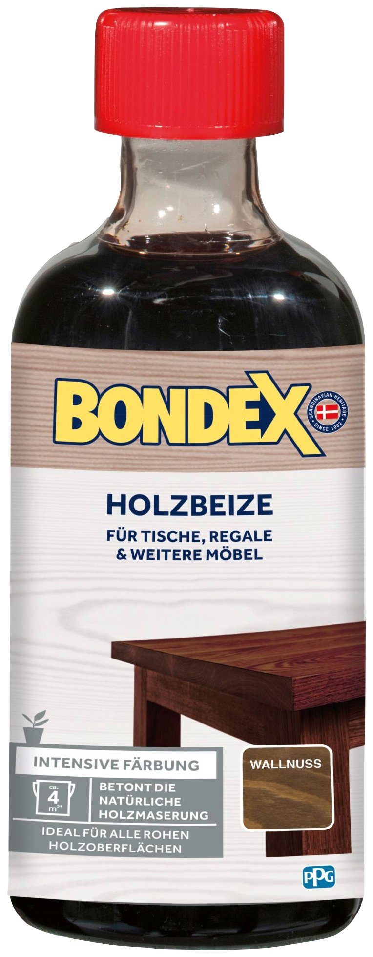Bondex Lasur HOLZBEIZE, für Tische, Regale & weitere Möbel, intensive Färbung, 0,25 l Wallnuss