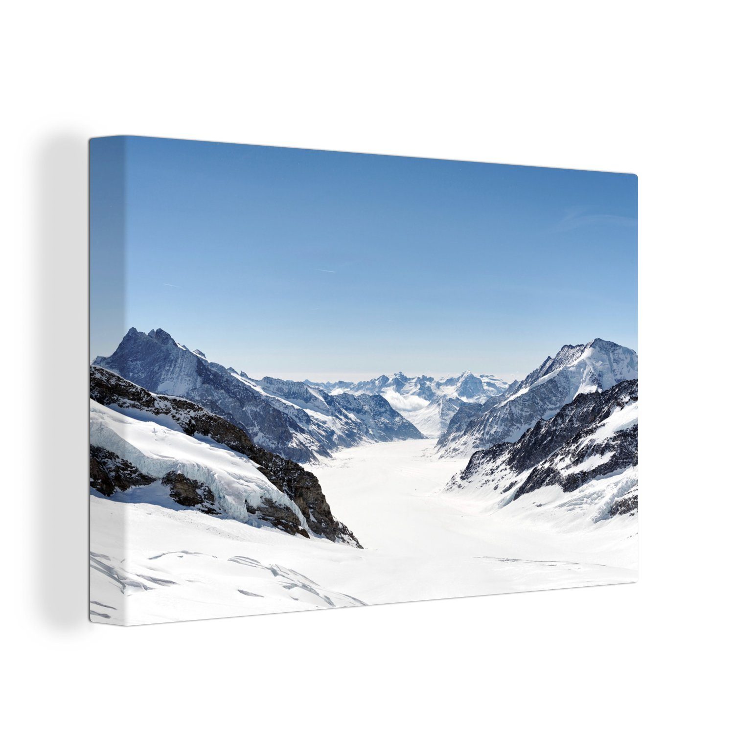 OneMillionCanvasses® Leinwandbild Blick vom Jungfraujoch auf den Aletschgletscher in Europa, (1 St), Wandbild Leinwandbilder, Aufhängefertig, Wanddeko, 30x20 cm