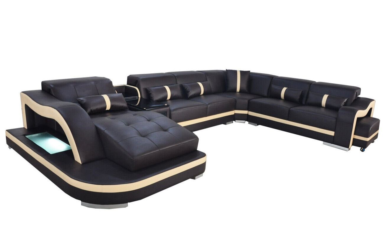 JVmoebel Ecksofa Leder Couch Polster Wohnlandschaft Modern Garnitur Sofa mit USB LED