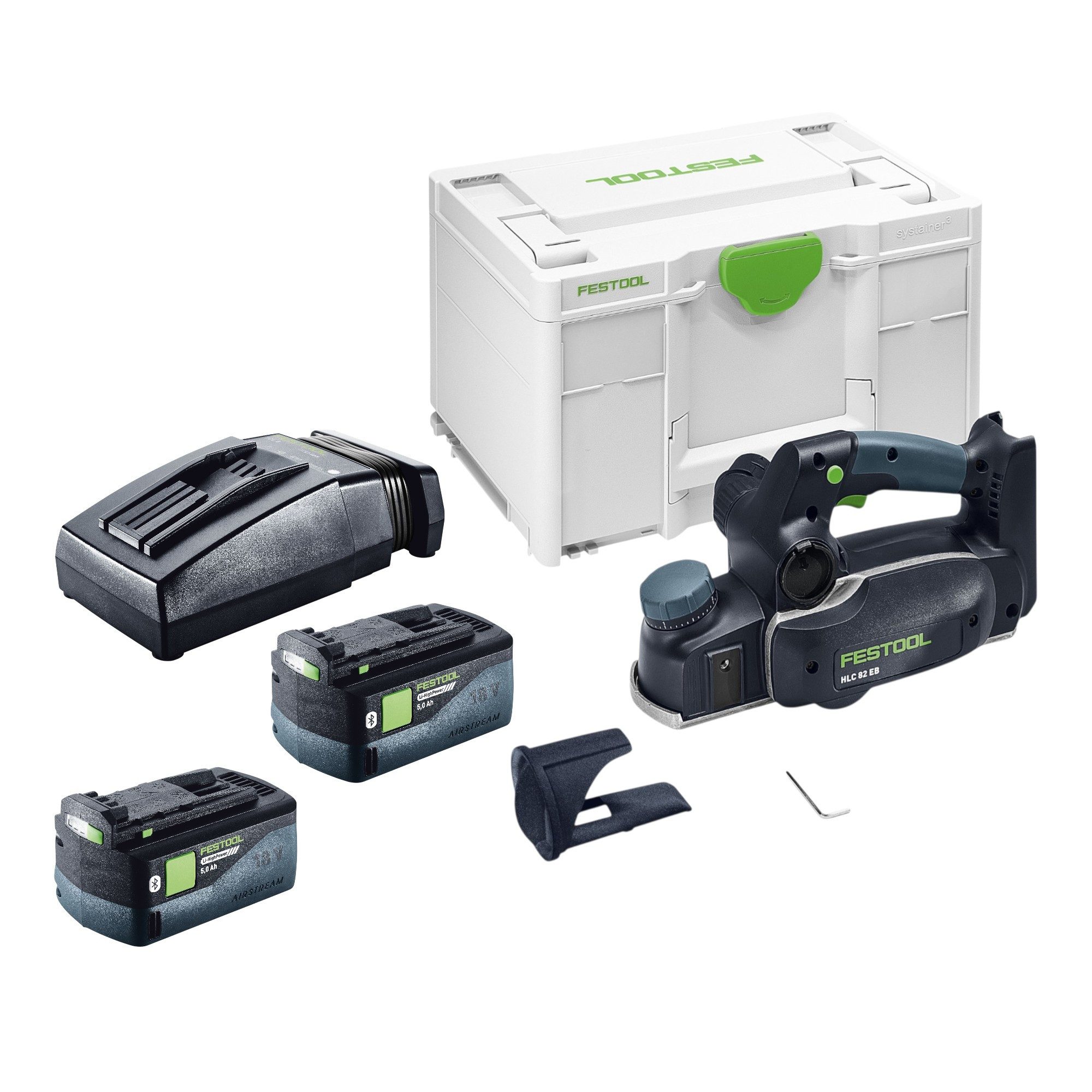 FESTOOL Akku-Elektrohobel HLC 82 EB-Basic Akku Hobel 18 V 82 mm Brushless + 2x Akku 5,0 Ah