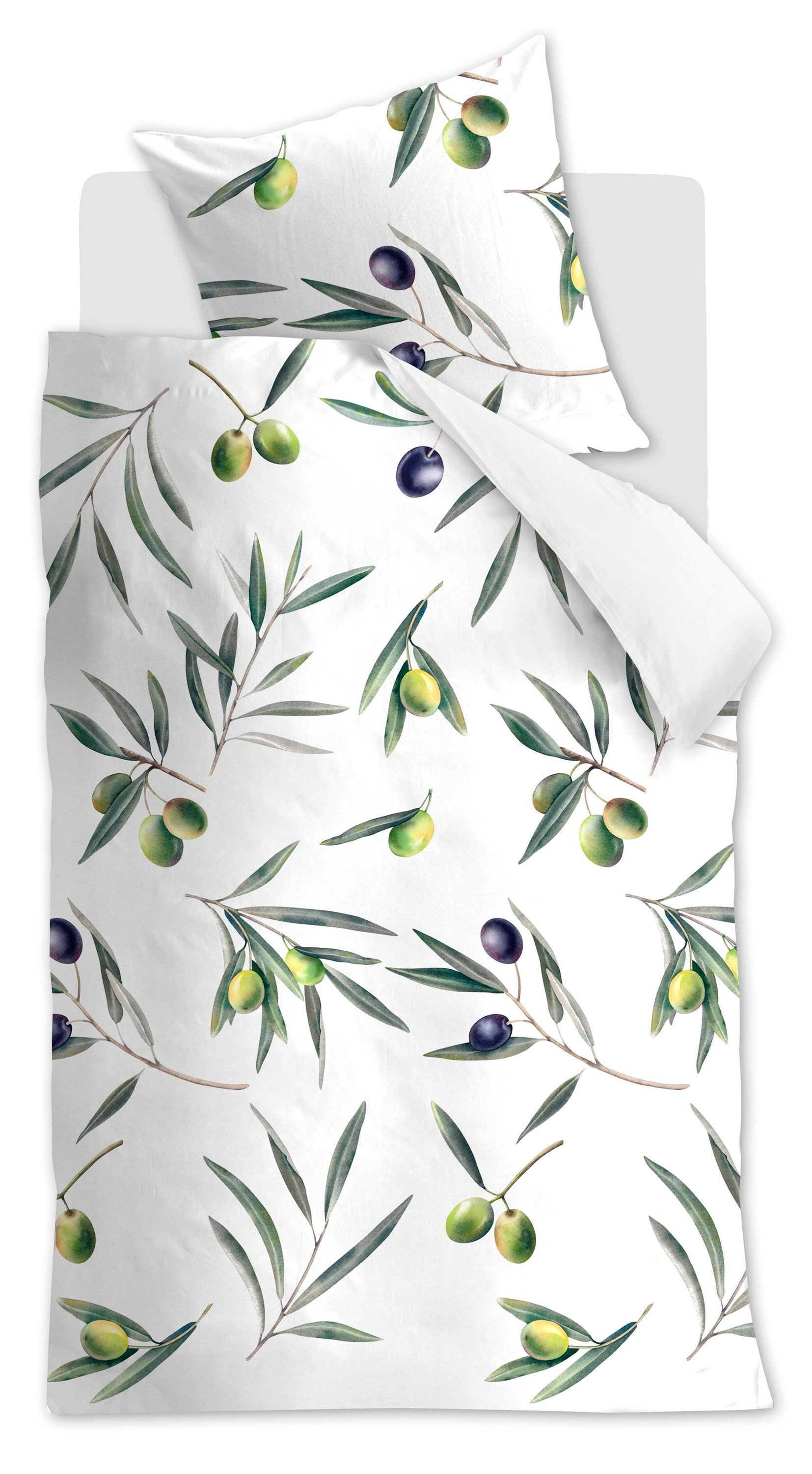 Beddinghouse Bettwäsche Ambiante, Baumwolle, Olivenzweige auf weißem Hintergrund