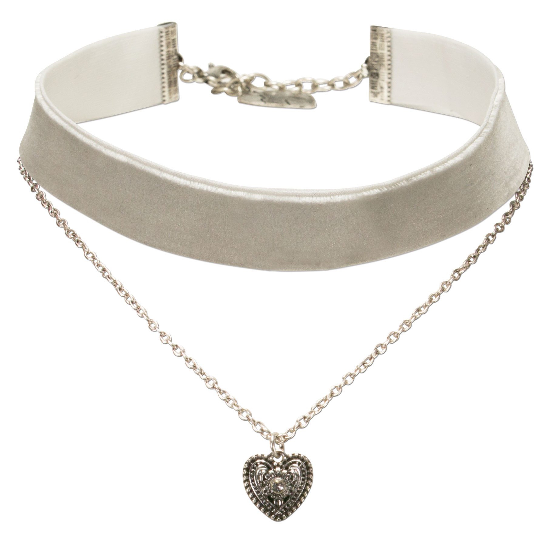 Choker Trachten-Samt-Kropfband Trachtenherz-Kette (grau)