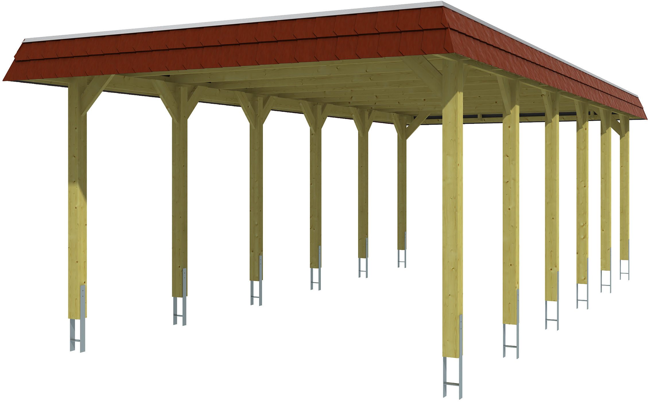 Skanholz Einzelcarport Spreewald, BxT: 396x893 cm, 209 cm Einfahrtshöhe, mit Aluminiumdach, rote Blende