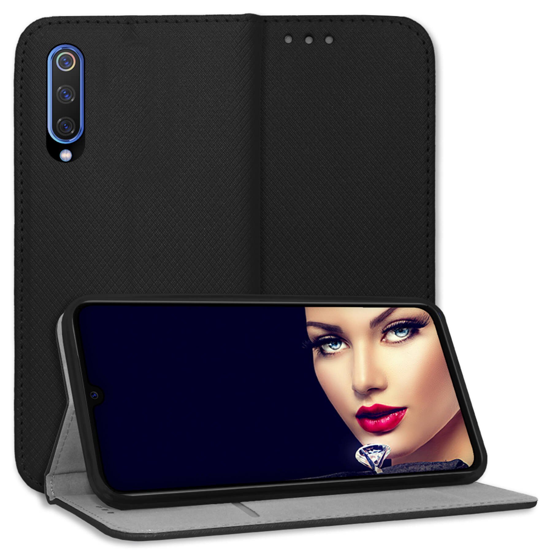 mtb more energy Smartphone-Hülle Smart Magnet für Xiaomi Mi 9 / Mi 9 Explorer, Schwarz, Bookstyle Klapphülle Cover Wallet Case aus Kunstleder