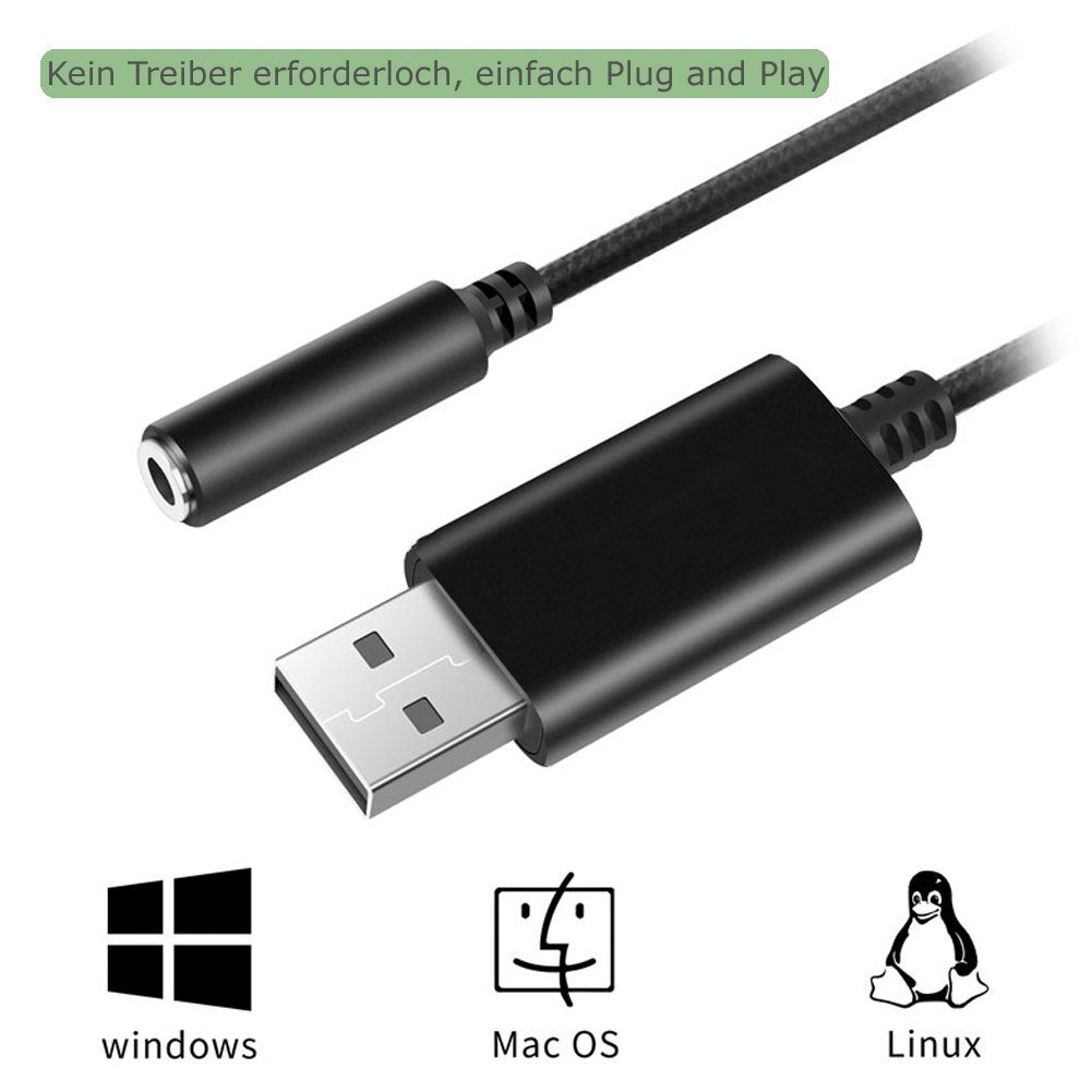 Bolwins L05 USB zu 3,5mm Audio Adapter Kabel f Kopfhörer Lautsprecher Mikrofon Audio-Kabel, USB Typ-A Stecker, 3,5 mm Klinkenbuchse (TRRS / TRS, CTIA & OMTP) (12.5 cm), USB-Soundkarte, 3,5 mm TRRS/TRS Audioadapter