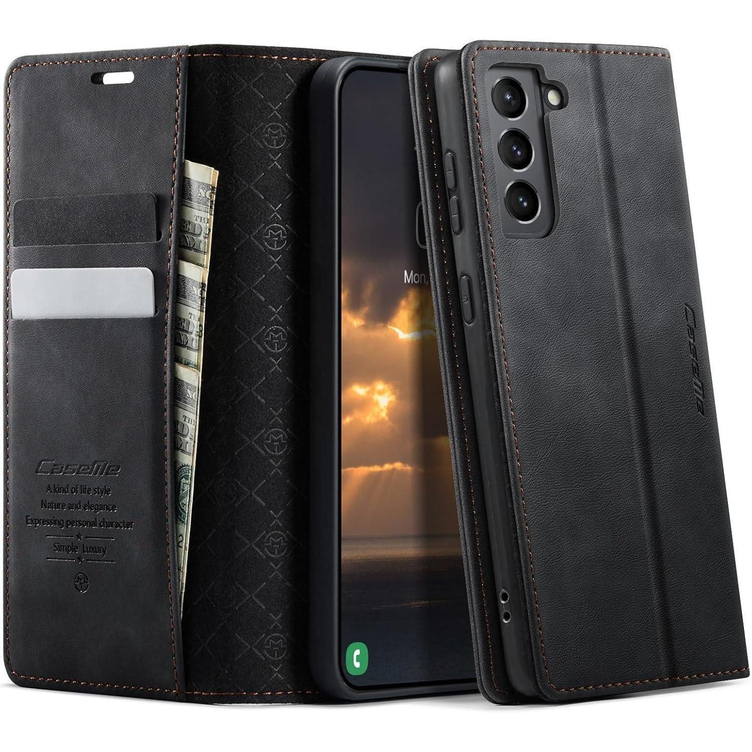 LuxusKollektion Smartphone-Hülle Handyhülle Galaxy S21 FE 5G RFID Luxury Schwarz mit RFID in Lederoptik