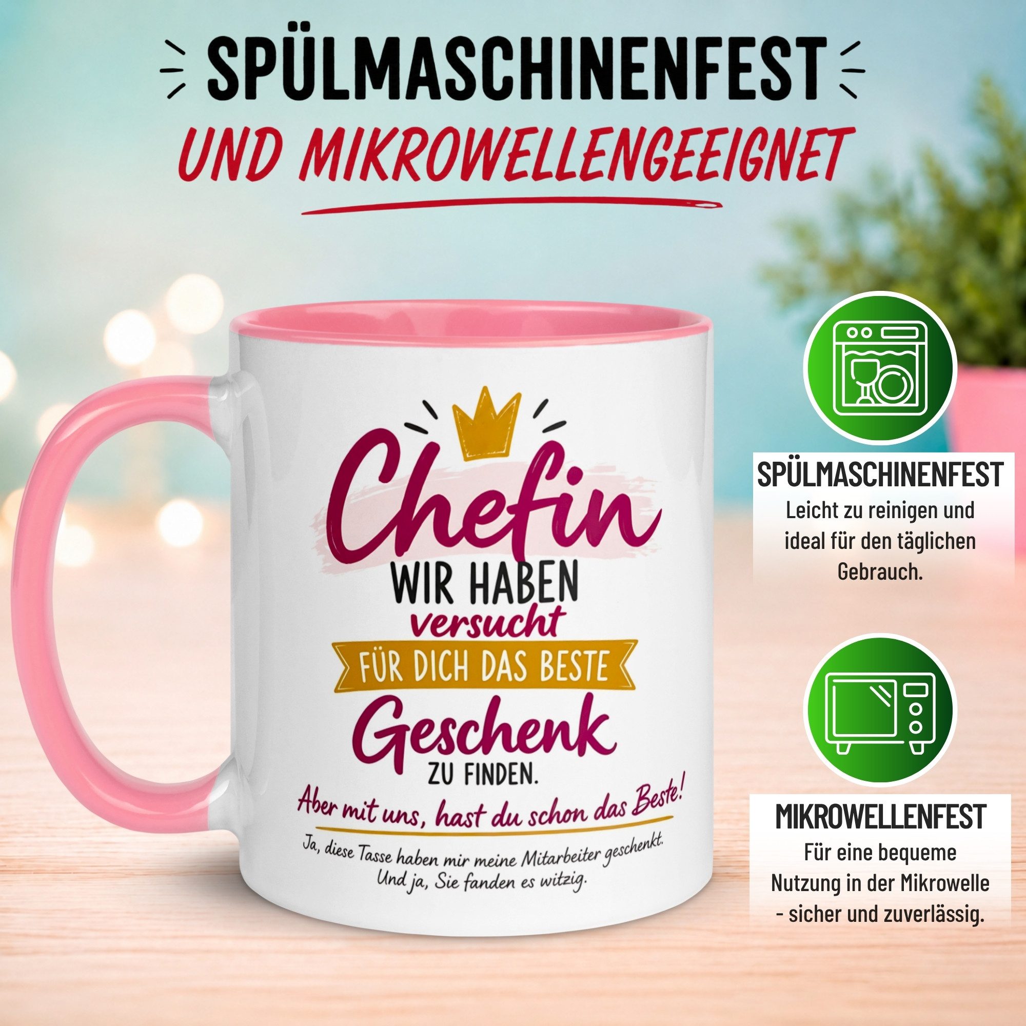Momentals Tasse Chefin Geschenk „Wir haben versucht das beste Geschenk zu finden“, Gratis Versand · Links-&Rechtshänder · Spülmaschinenfest – Bild 5 von 5