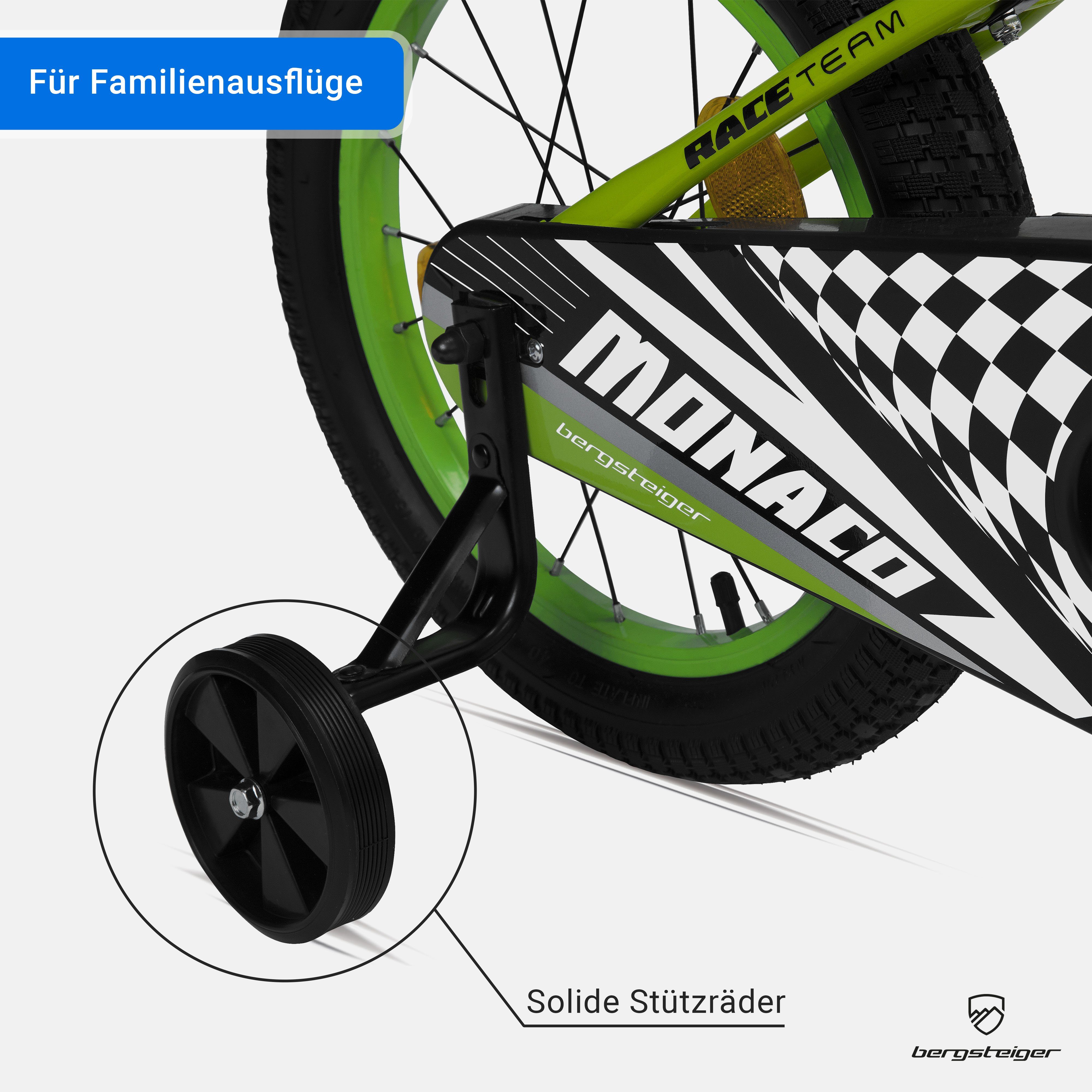 bergsteiger Kinderfahrrad Monaco 12 Zoll, geeignet für 3 und 4 Jahre, BMX, 1 Gang, V-Brakes, Trinkflasche