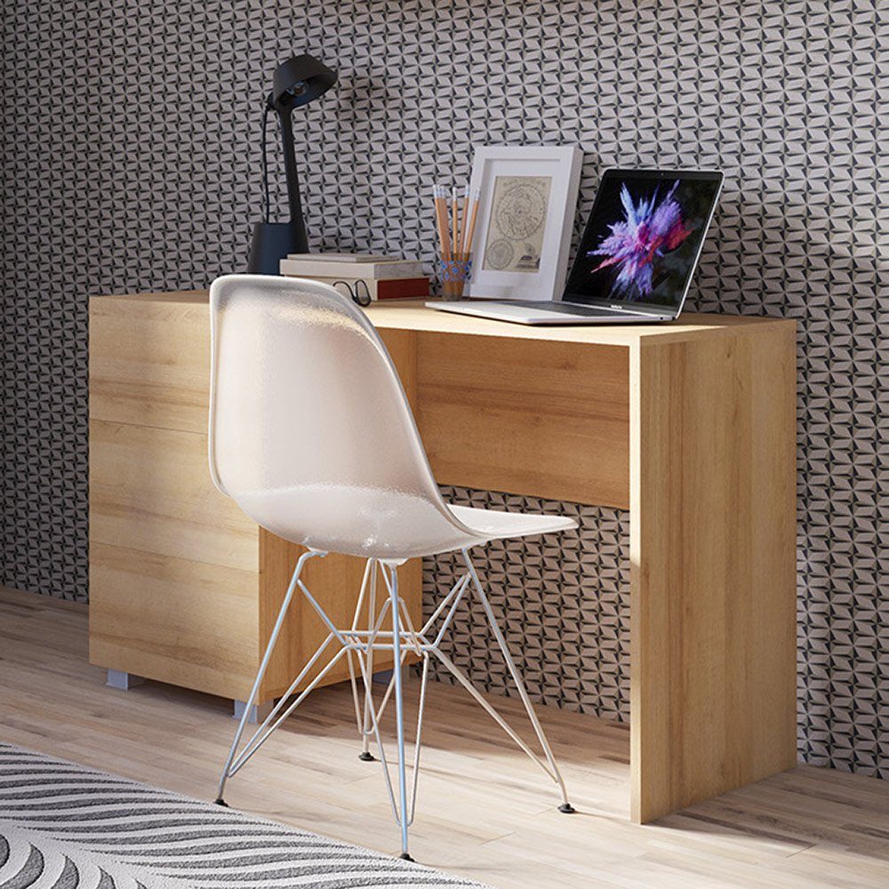 Lomadox Schreibtisch CAIRNS-132, Arbeitstisch mit Regal in Eiche Nb., Moder günstig online kaufen