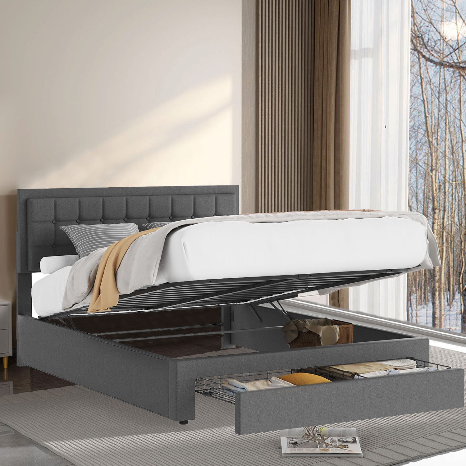 oyajia Polsterbett Doppelbett 160x200cm, Hydraulisch anhebbarer günstig online kaufen