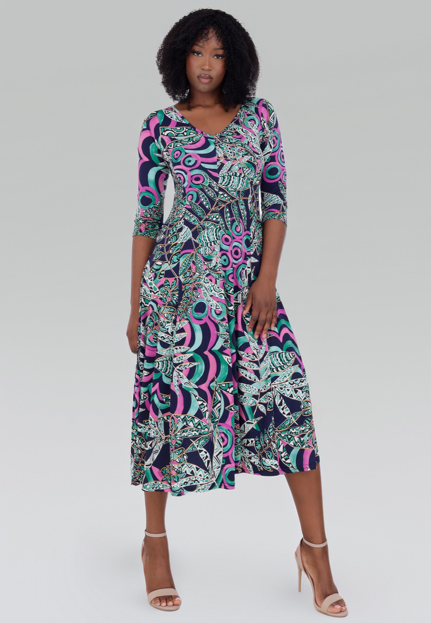 YC Fashion & Style Sommerkleid mit V-Ausschnitt– Elegant & Bequem Alloverdruck
