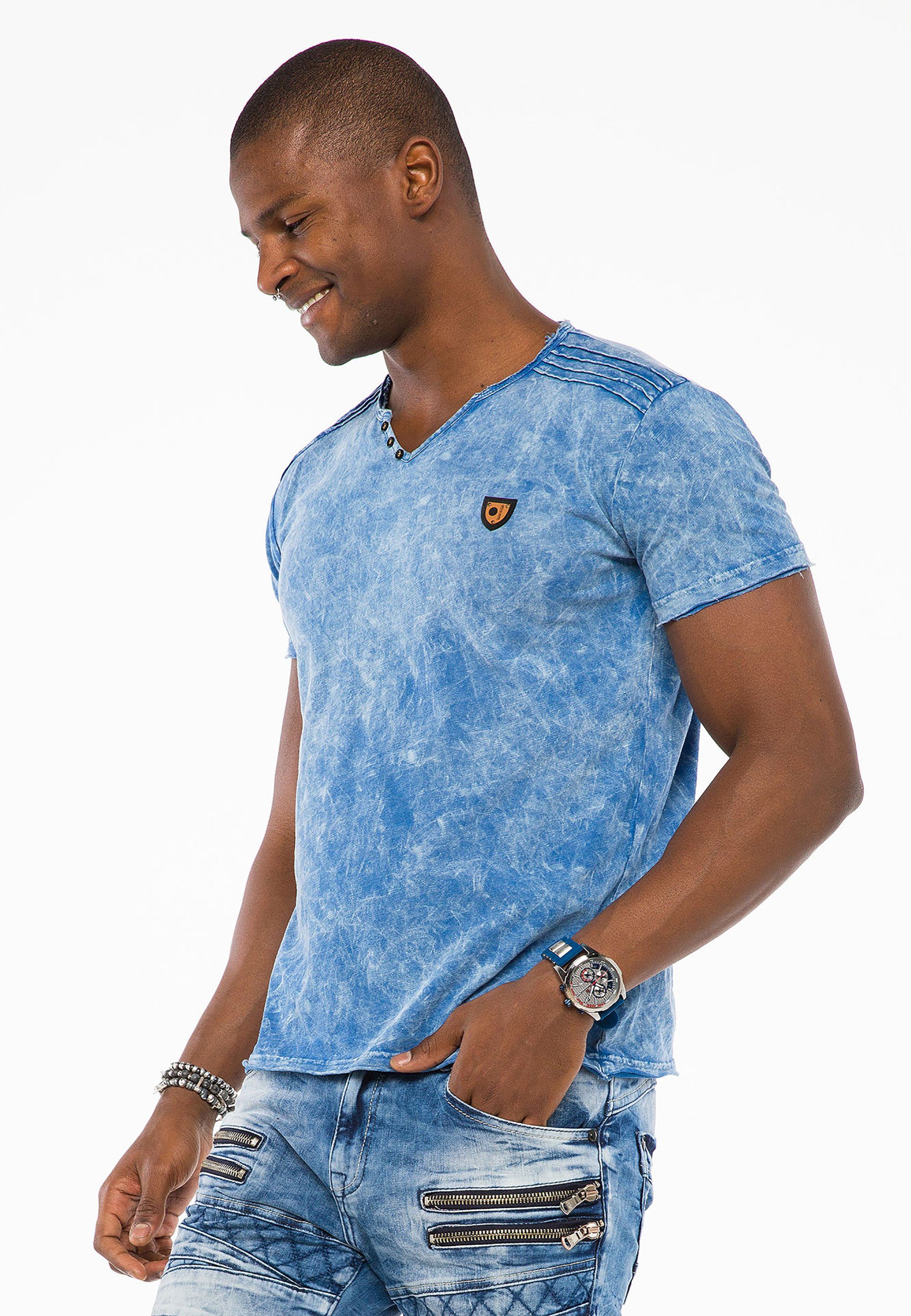 Cipo & Baxx T-Shirt mit Knopfleiste lässiger blau