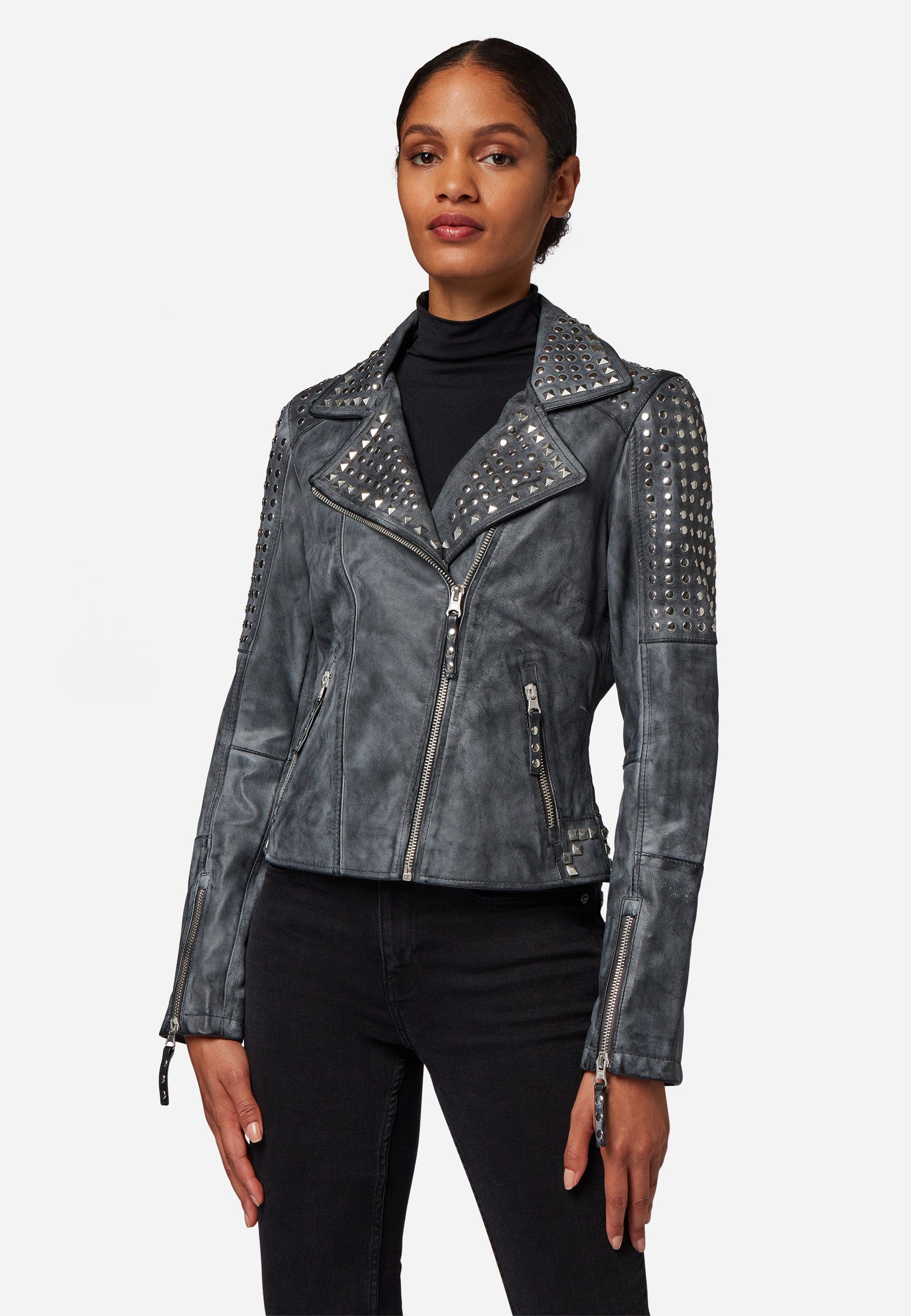 RICANO Lederjacke Studd Hochwertiges Lamm-Nappa-Leder günstig online kaufen